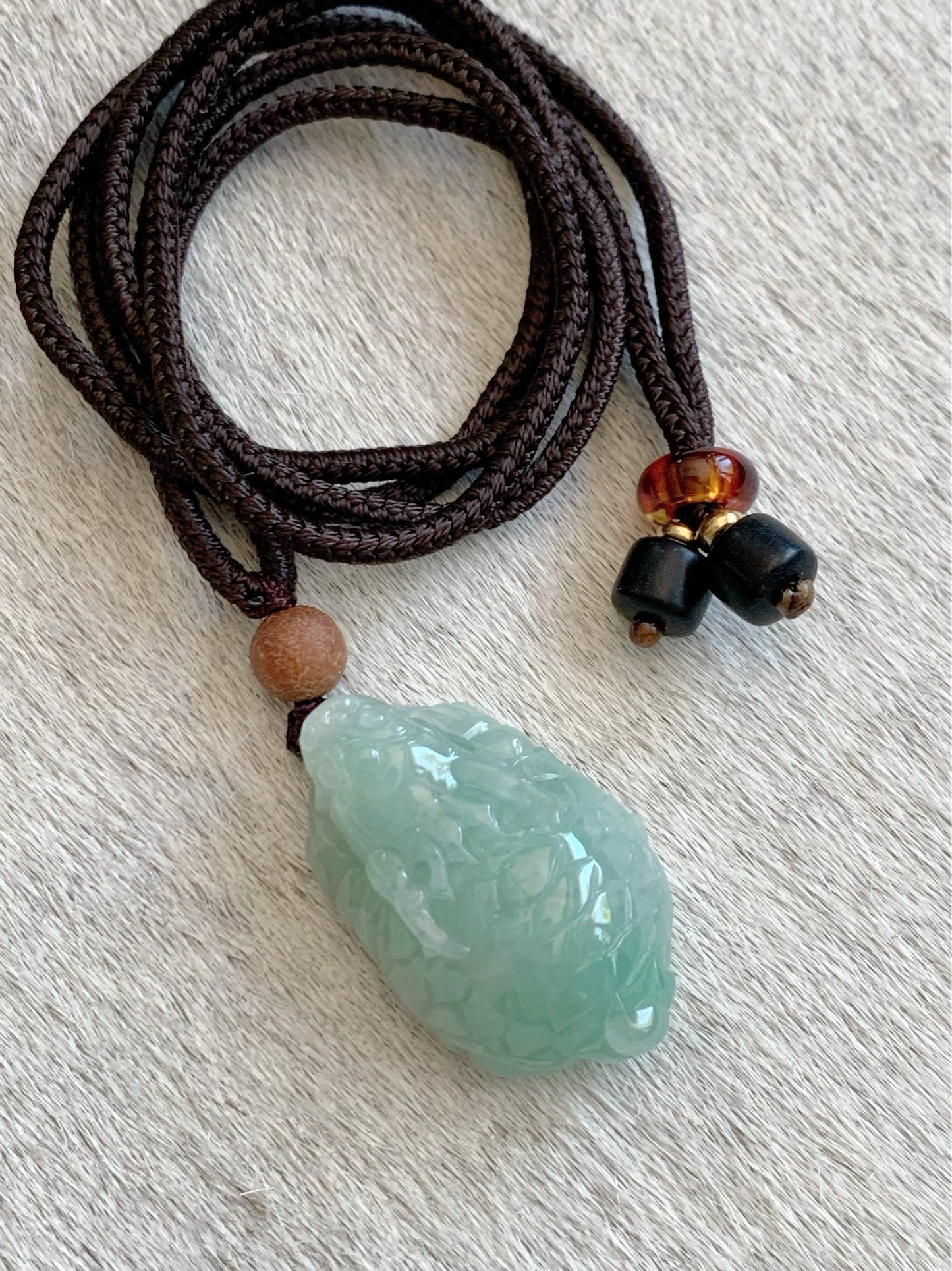 Natural Burmese Icy Translucent Light Green Jadeite Male Dragon Turtle Pendant Rope Necklace Adjustable 25” 10 Grams DT02 天然缅甸糯冰晴底翡翠带吧龙龟吊坠