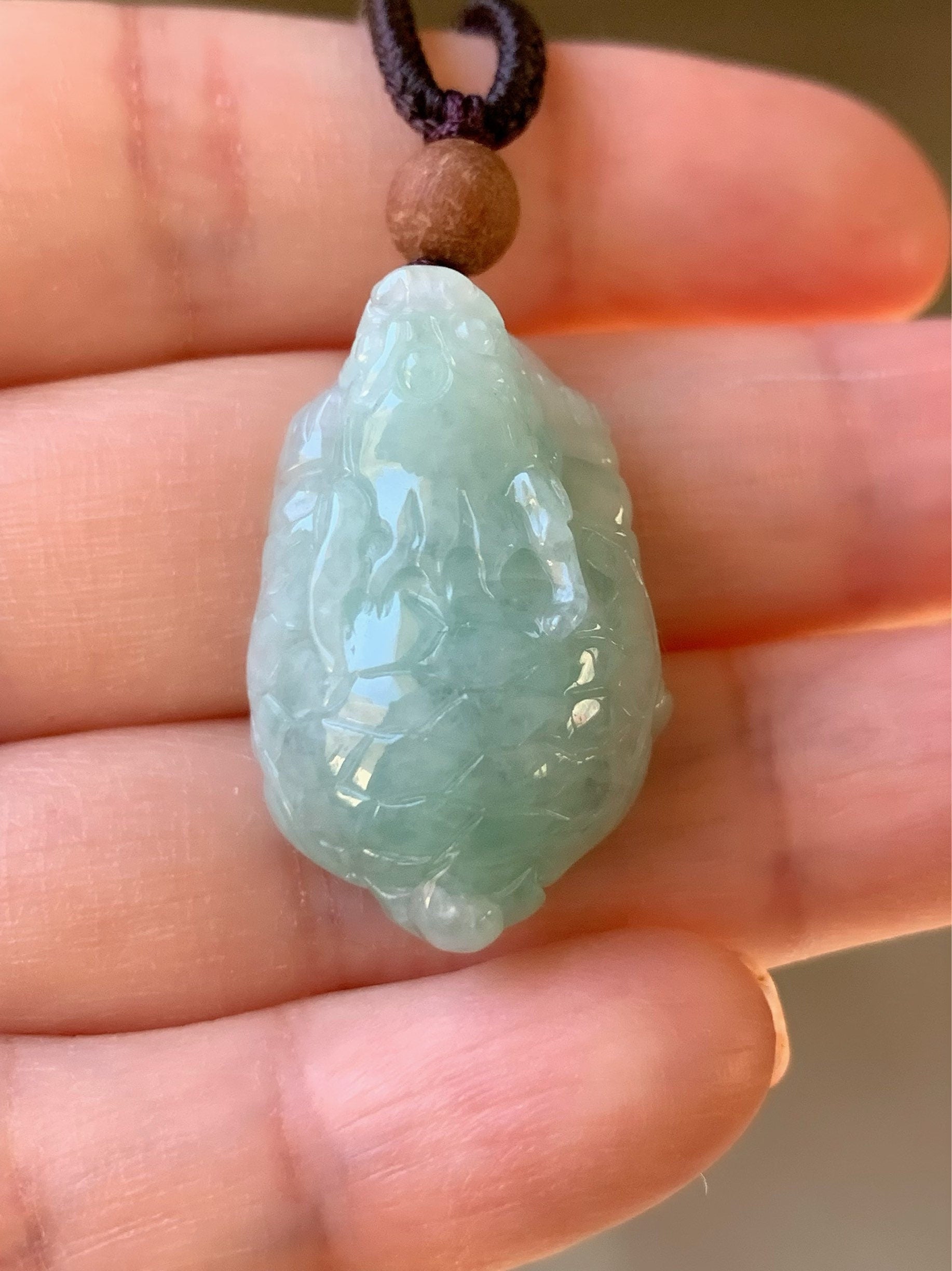 Natural Burmese Icy Translucent Light Green Jadeite Male Dragon Turtle Pendant Rope Necklace Adjustable 25” 10 Grams DT02 天然缅甸糯冰晴底翡翠带吧龙龟吊坠