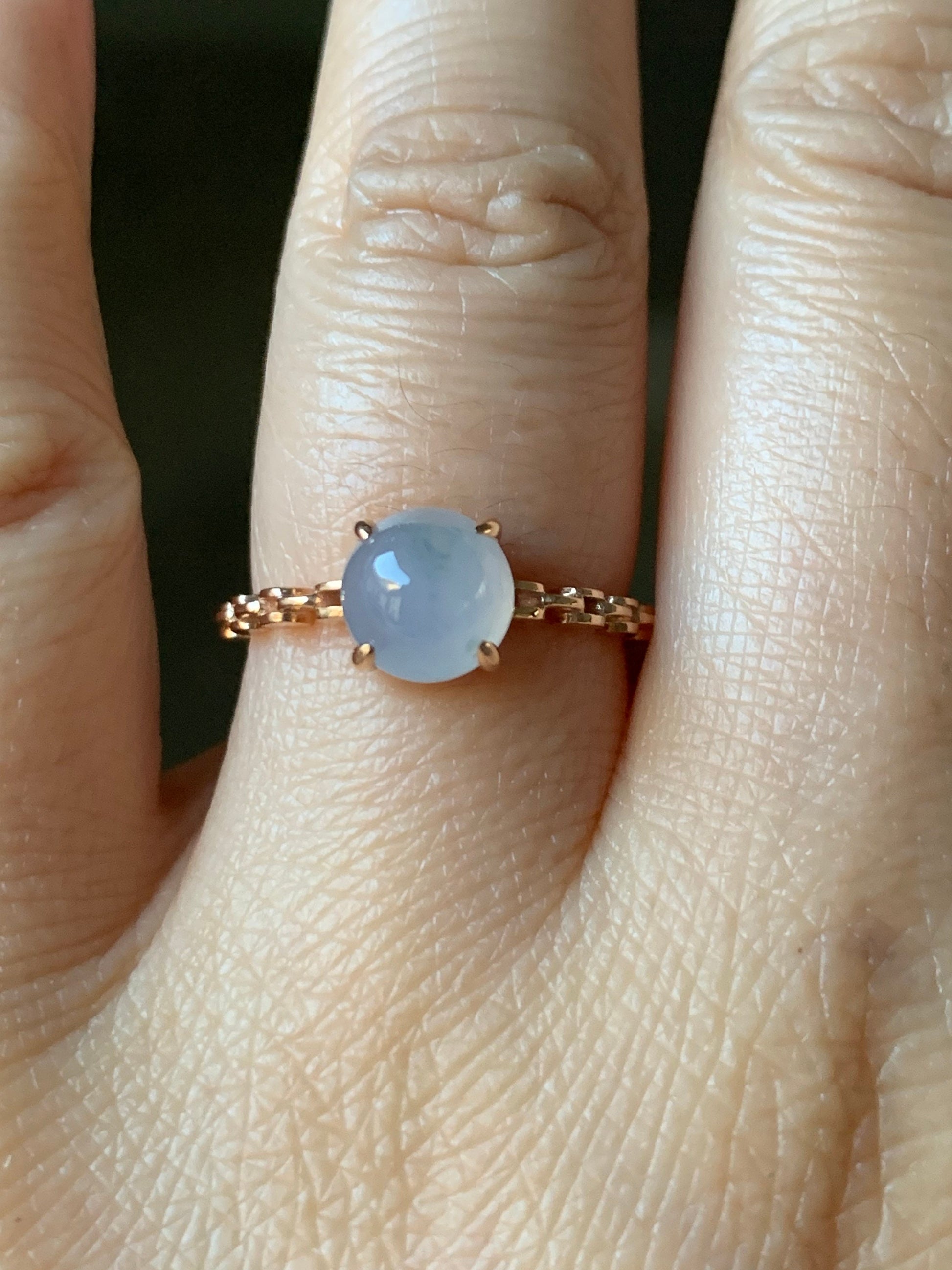 Certified Natural Burmese Icy Translucent & Gelatinous Light Purple Jadeite Ring 18K Rose Gold Sz 7 天然缅甸冰胶淡紫翡翠镶嵌戒指