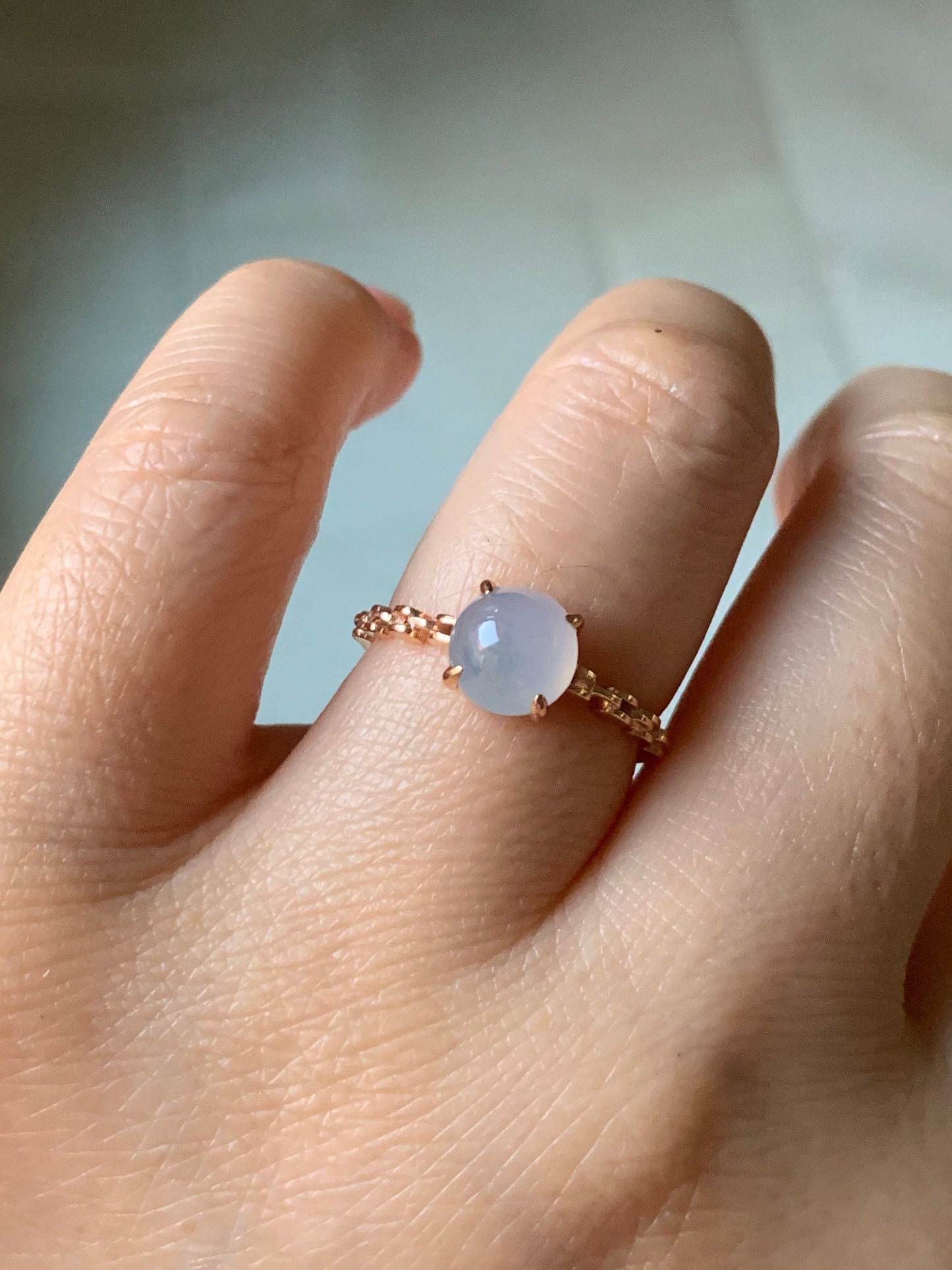 Certified Natural Burmese Icy Translucent & Gelatinous Light Purple Jadeite Ring 18K Rose Gold Sz 7 天然缅甸冰胶淡紫翡翠镶嵌戒指