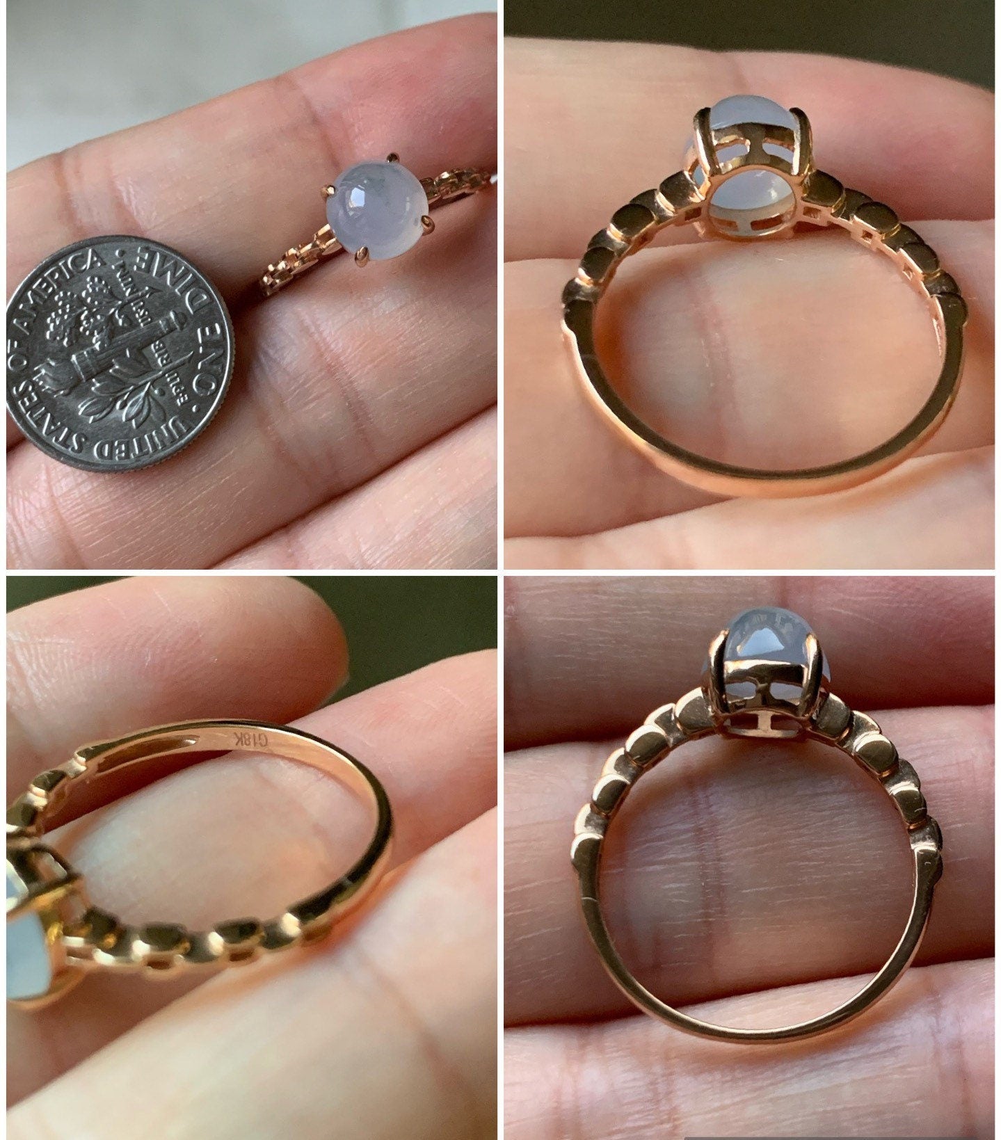 Certified Natural Burmese Icy Translucent & Gelatinous Light Purple Jadeite Ring 18K Rose Gold Sz 7 天然缅甸冰胶淡紫翡翠镶嵌戒指