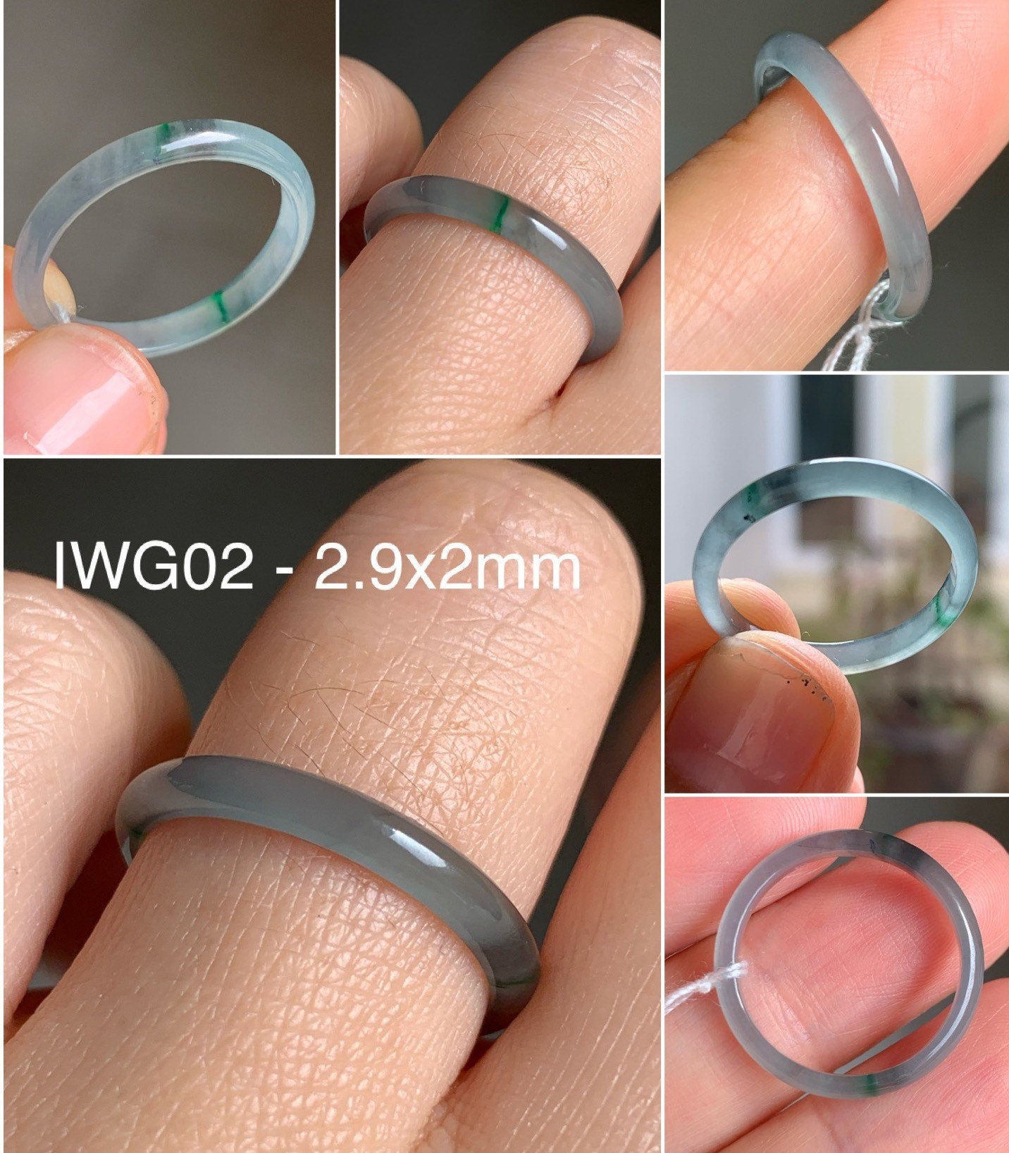 Natural Guatemalan Highly Translucent Blue Wuji & Green Marbling Jadeite Band Rings Skinny Band Size Varies 天然危地马拉起光起冰蓝乌鸡飘绿花翡翠戒圈