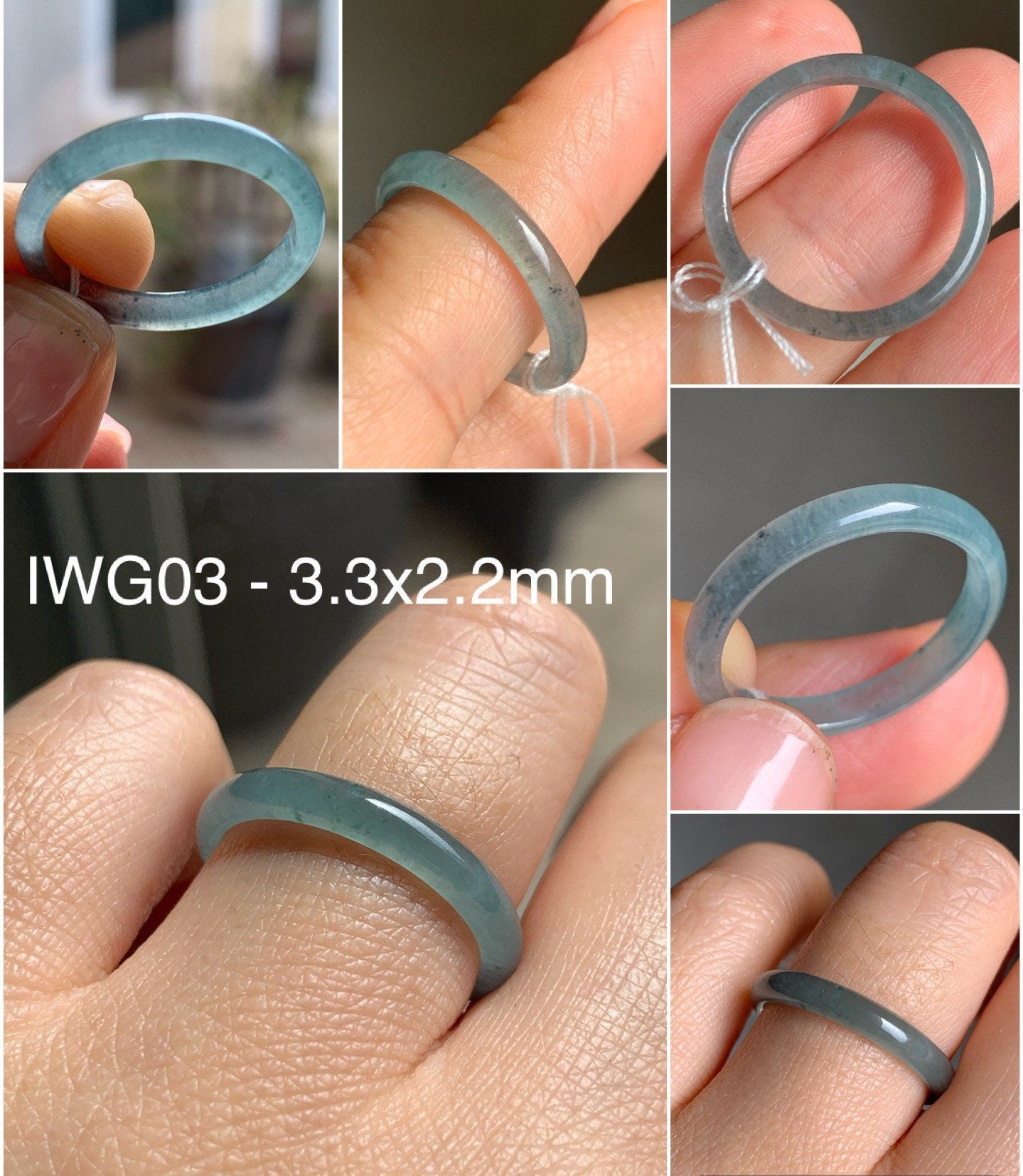 Natural Guatemalan Highly Translucent Blue Wuji & Green Marbling Jadeite Band Rings Skinny Band Size Varies 天然危地马拉起光起冰蓝乌鸡飘绿花翡翠戒圈