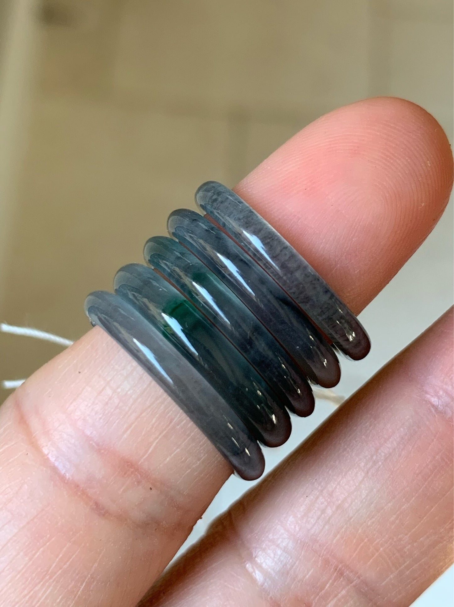 Natural Guatemalan Highly Translucent Blue Wuji & Green Marbling Jadeite Band Rings Skinny Band Size Varies 天然危地马拉起光起冰蓝乌鸡飘绿花翡翠戒圈