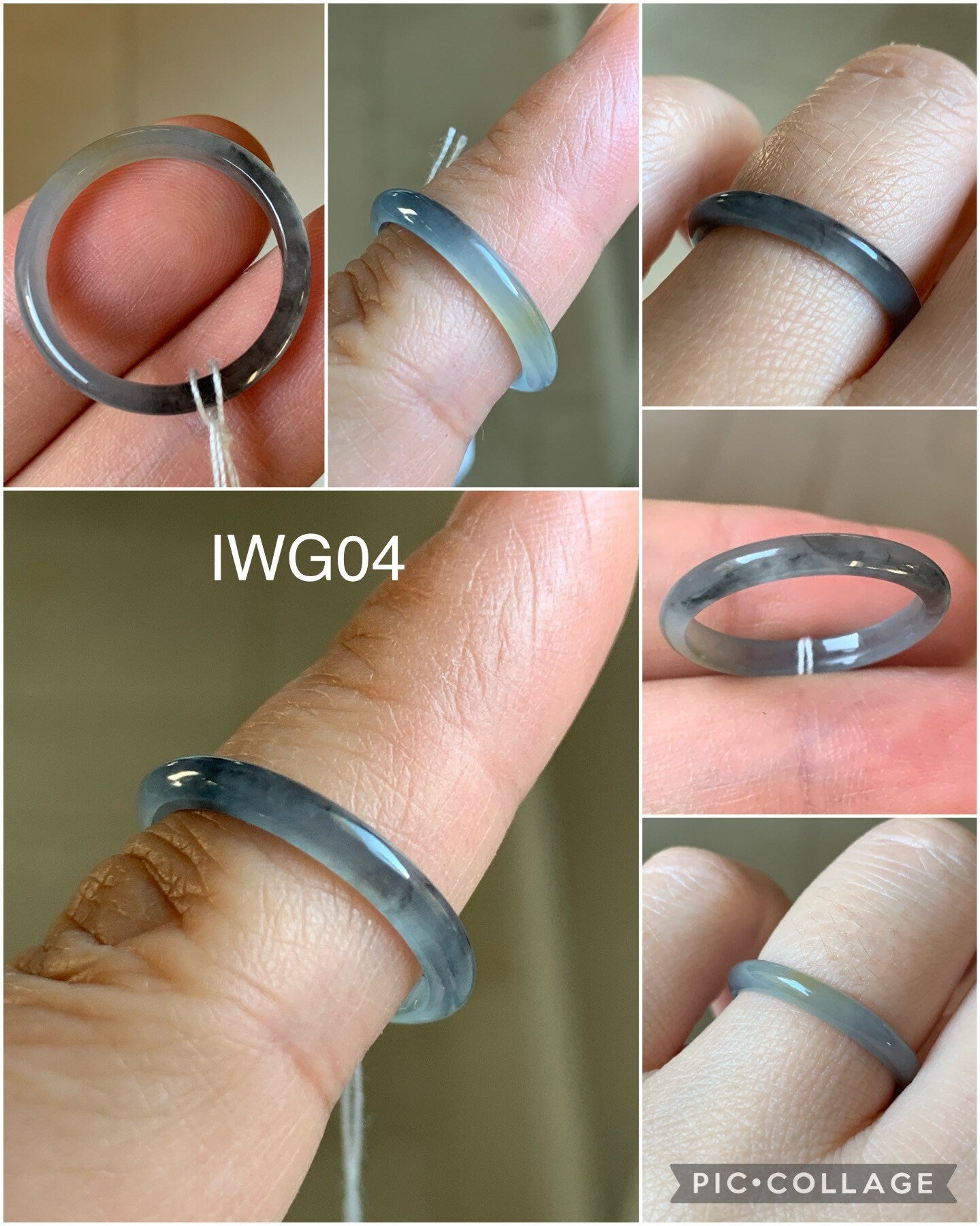 Natural Guatemalan Highly Translucent Blue Wuji & Green Marbling Jadeite Band Rings Skinny Band Size Varies 天然危地马拉起光起冰蓝乌鸡飘绿花翡翠戒圈