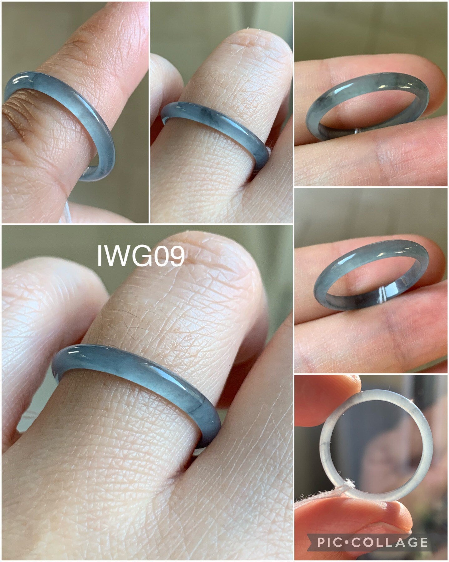 Natural Guatemalan Highly Translucent Blue Wuji & Green Marbling Jadeite Band Rings Skinny Band Size Varies 天然危地马拉起光起冰蓝乌鸡飘绿花翡翠戒圈