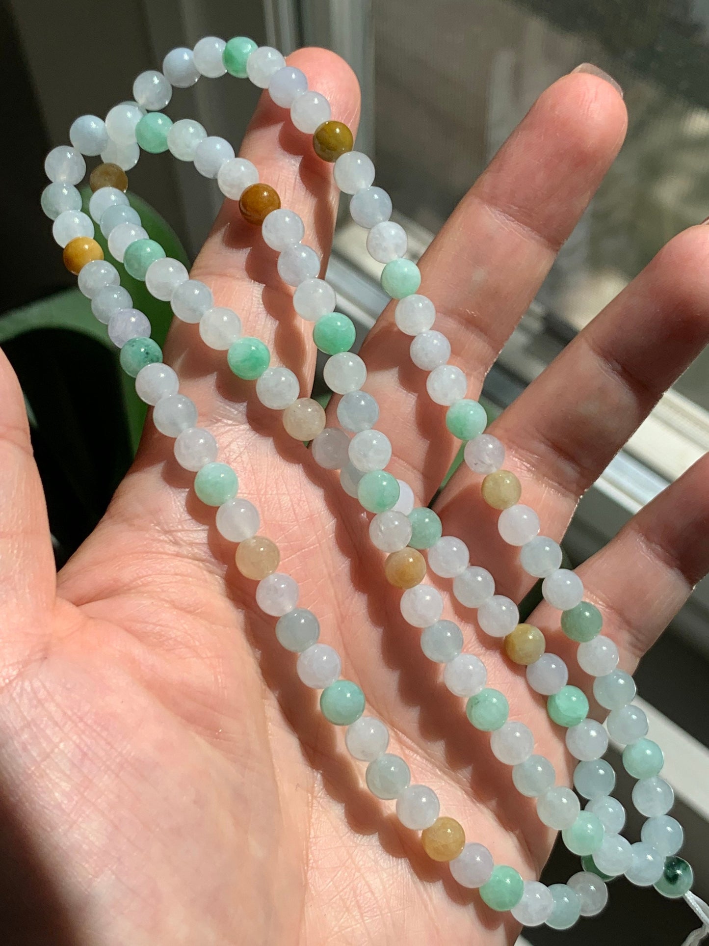 Grade A Natural Burmese Icy Translucent and Gelatinous Multi-Colored Jadeite Beaded Necklace 5.9mm 24” 天然缅甸冰胶多宝翡翠长串