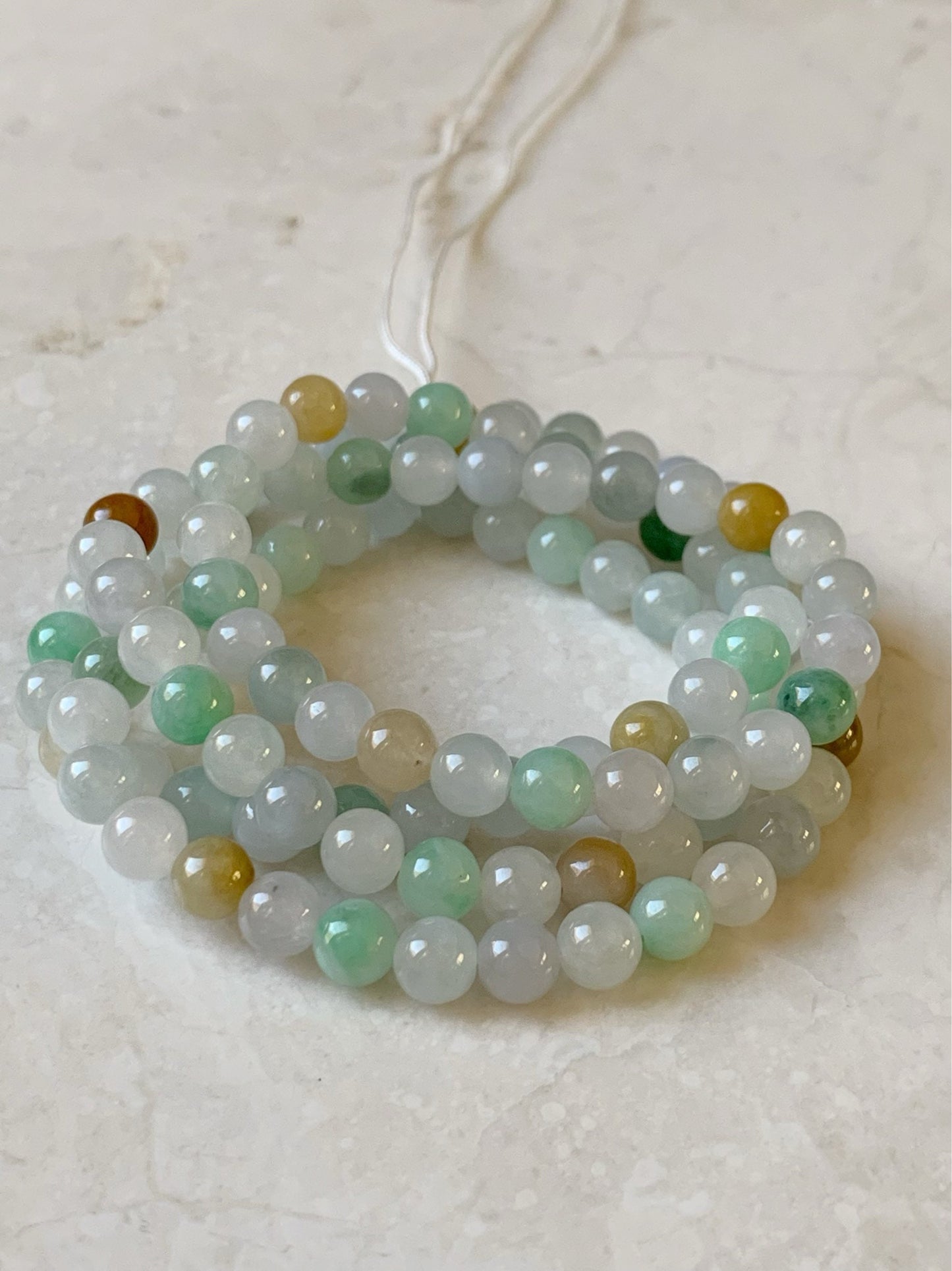 Grade A Natural Burmese Icy Translucent and Gelatinous Multi-Colored Jadeite Beaded Necklace 5.9mm 24” 天然缅甸冰胶多宝翡翠长串