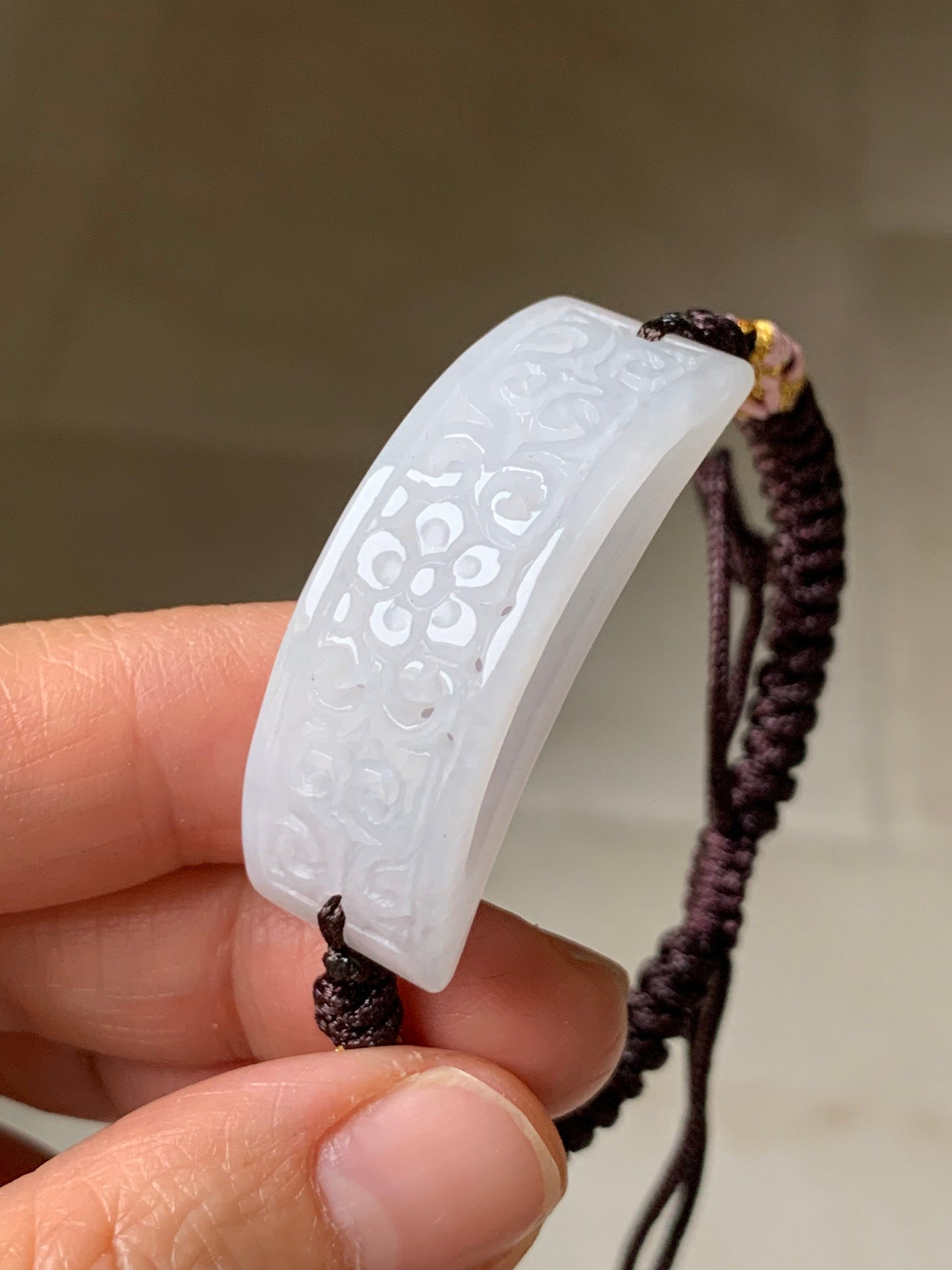 Natural Burmese Icy Translucent & Gelatinous White Jadeite Openwork Engraving Rope Bracelet Adjustable 6-10” 天然缅甸白冰玛瑙底翡翠镂空雕手牌