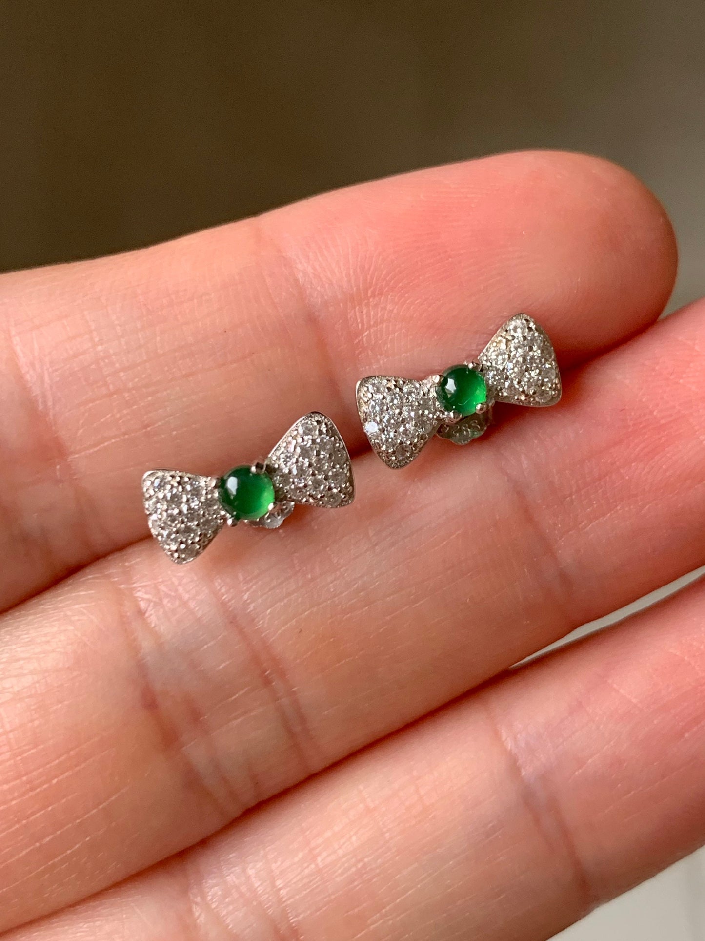 Natural Guatemalan Highly Translucent Vibrant Green Jadeite Stud Earrings S925 Silver Style Varies 天然高危绿翡翠镶嵌耳钉