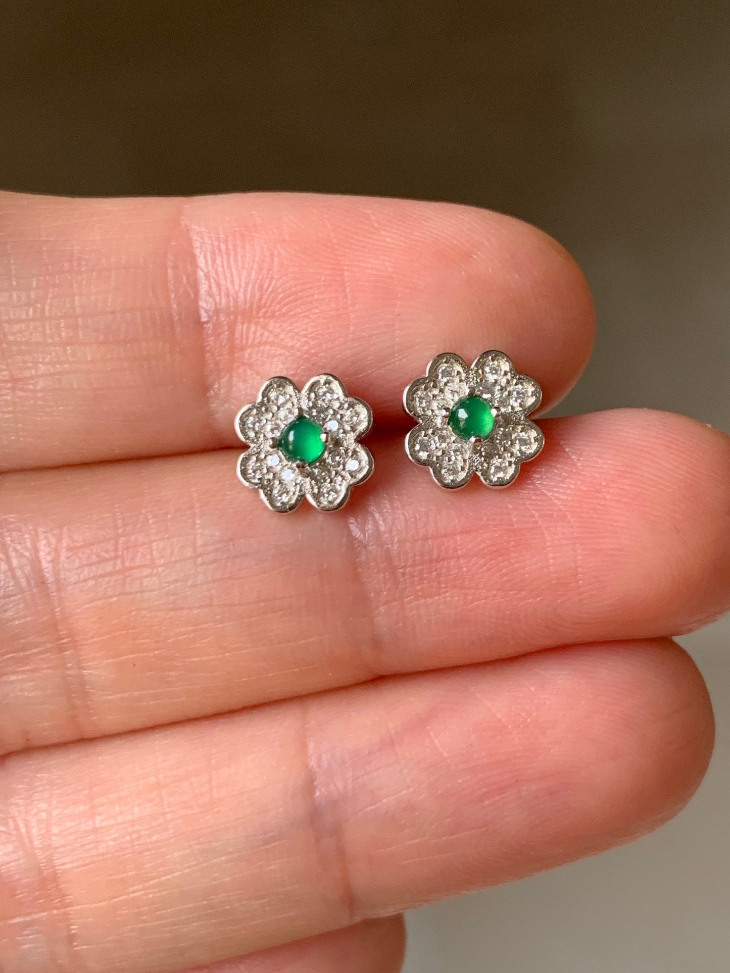 Natural Guatemalan Highly Translucent Vibrant Green Jadeite Stud Earrings S925 Silver Style Varies 天然高危绿翡翠镶嵌耳钉
