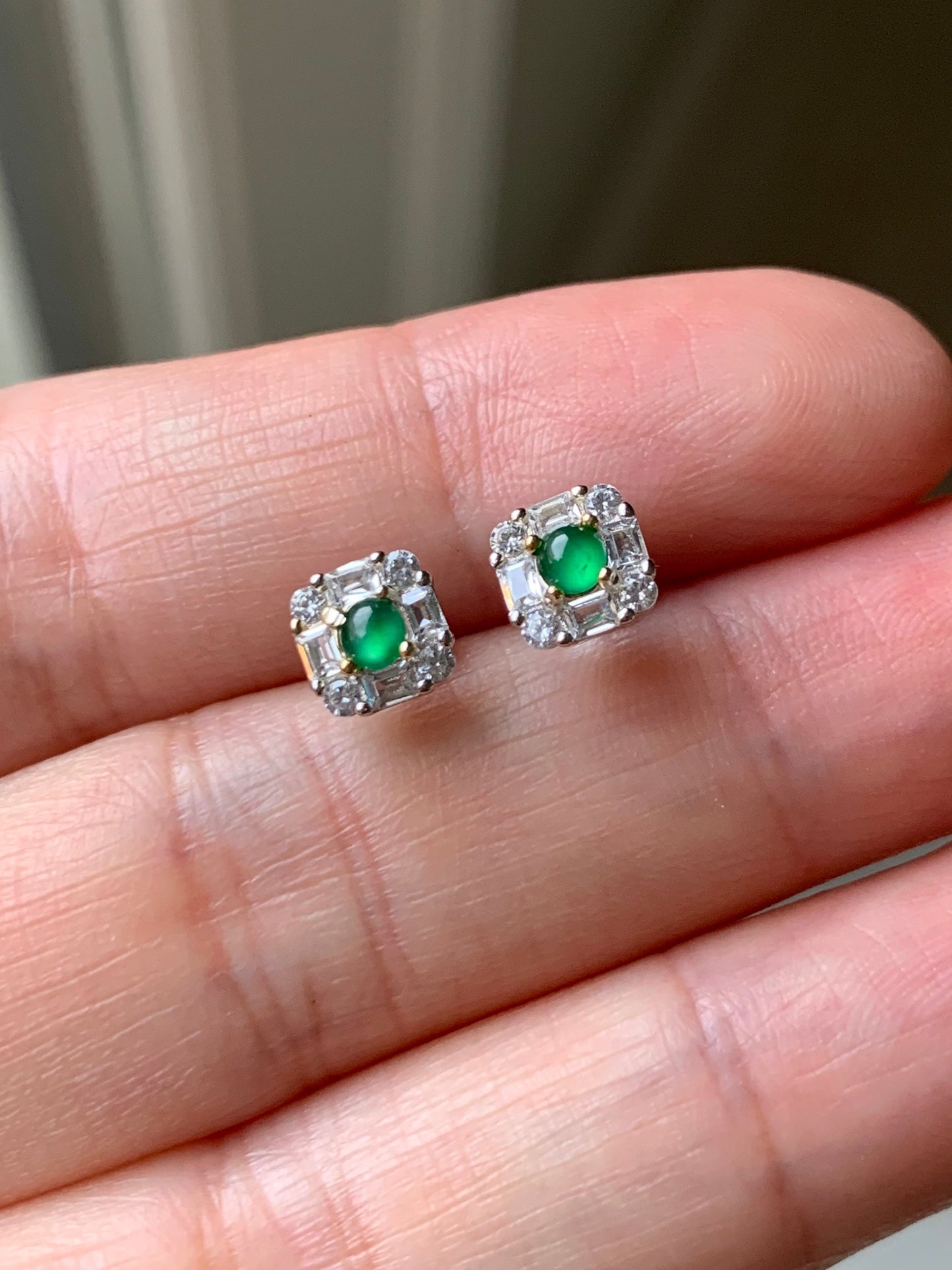 Natural Guatemalan Highly Translucent Vibrant Green Jadeite Stud Earrings S925 Silver Style Varies 天然高危绿翡翠镶嵌耳钉