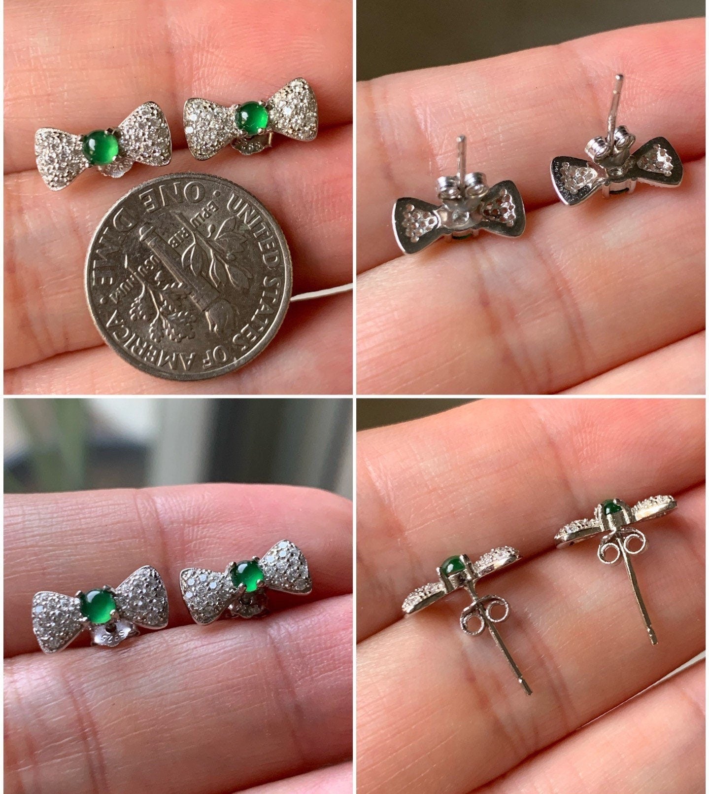Natural Guatemalan Highly Translucent Vibrant Green Jadeite Stud Earrings S925 Silver Style Varies 天然高危绿翡翠镶嵌耳钉