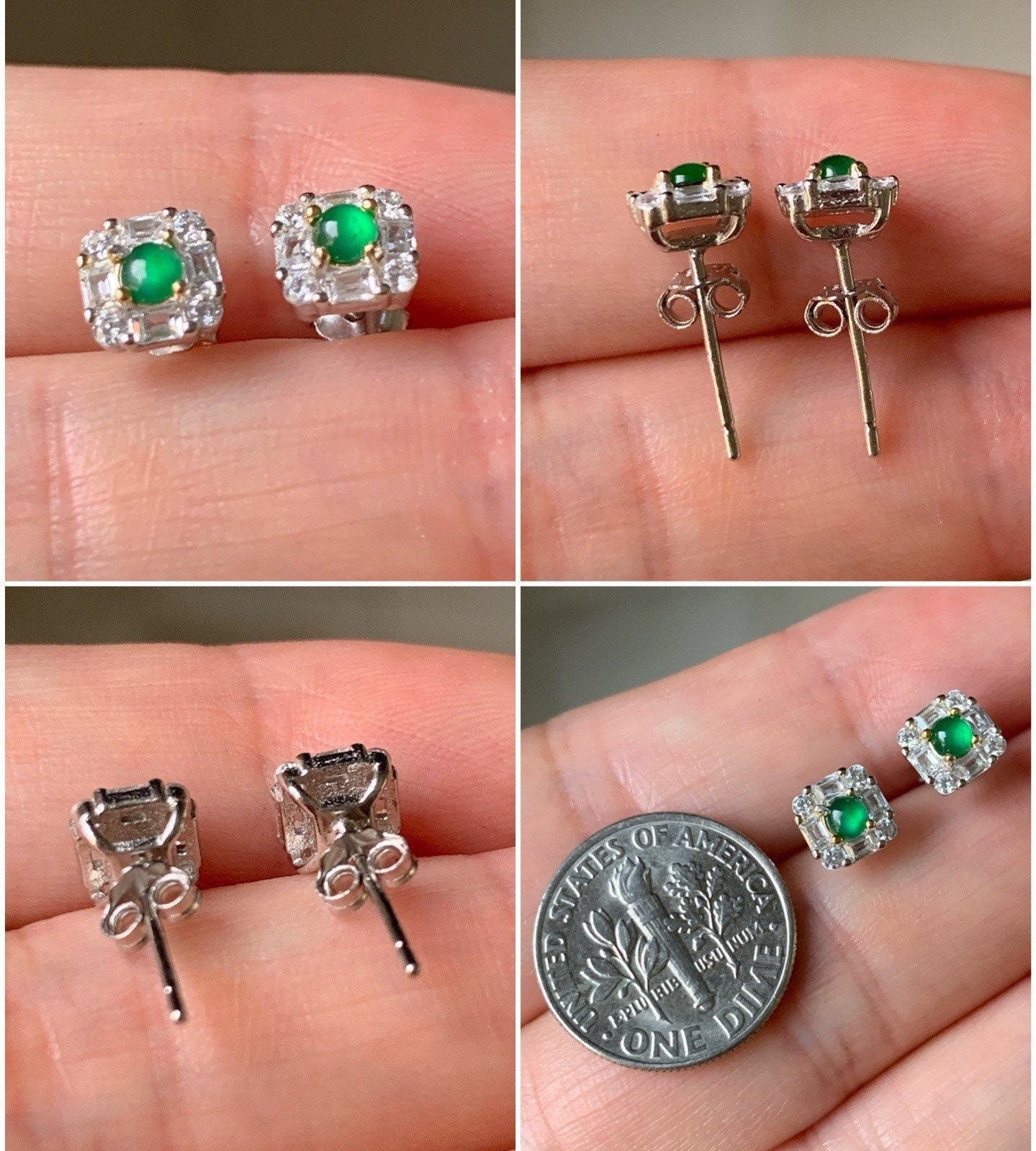 Natural Guatemalan Highly Translucent Vibrant Green Jadeite Stud Earrings S925 Silver Style Varies 天然高危绿翡翠镶嵌耳钉