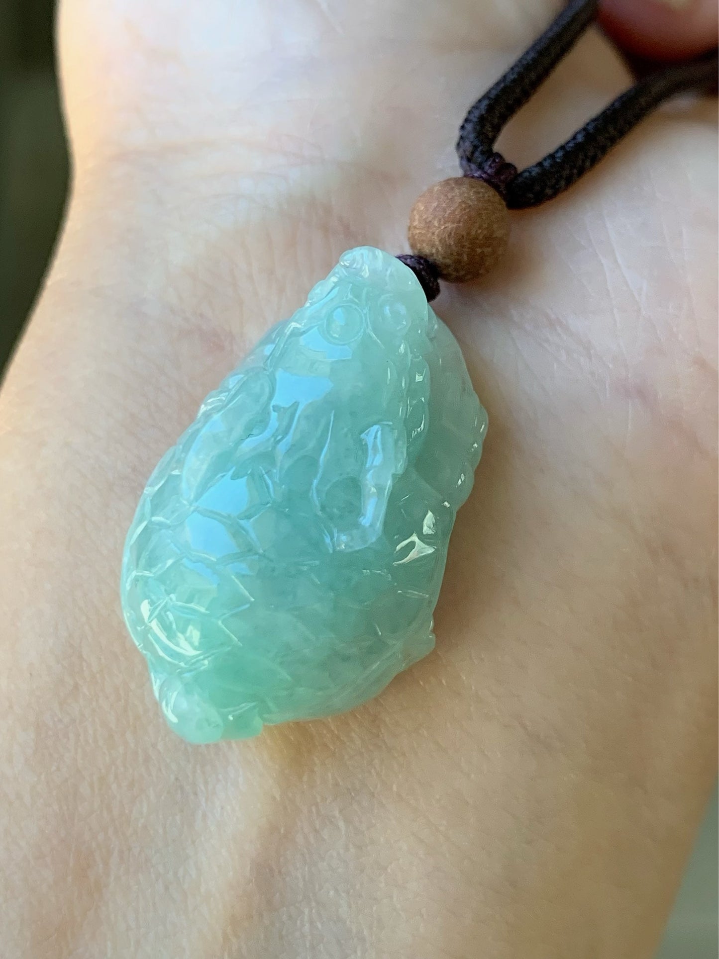 Natural Burmese Icy Translucent Light Green Jadeite Male Dragon Turtle Pendant Rope Necklace Adjustable 25” 10 Grams DT02 天然缅甸糯冰晴底翡翠带吧龙龟吊坠