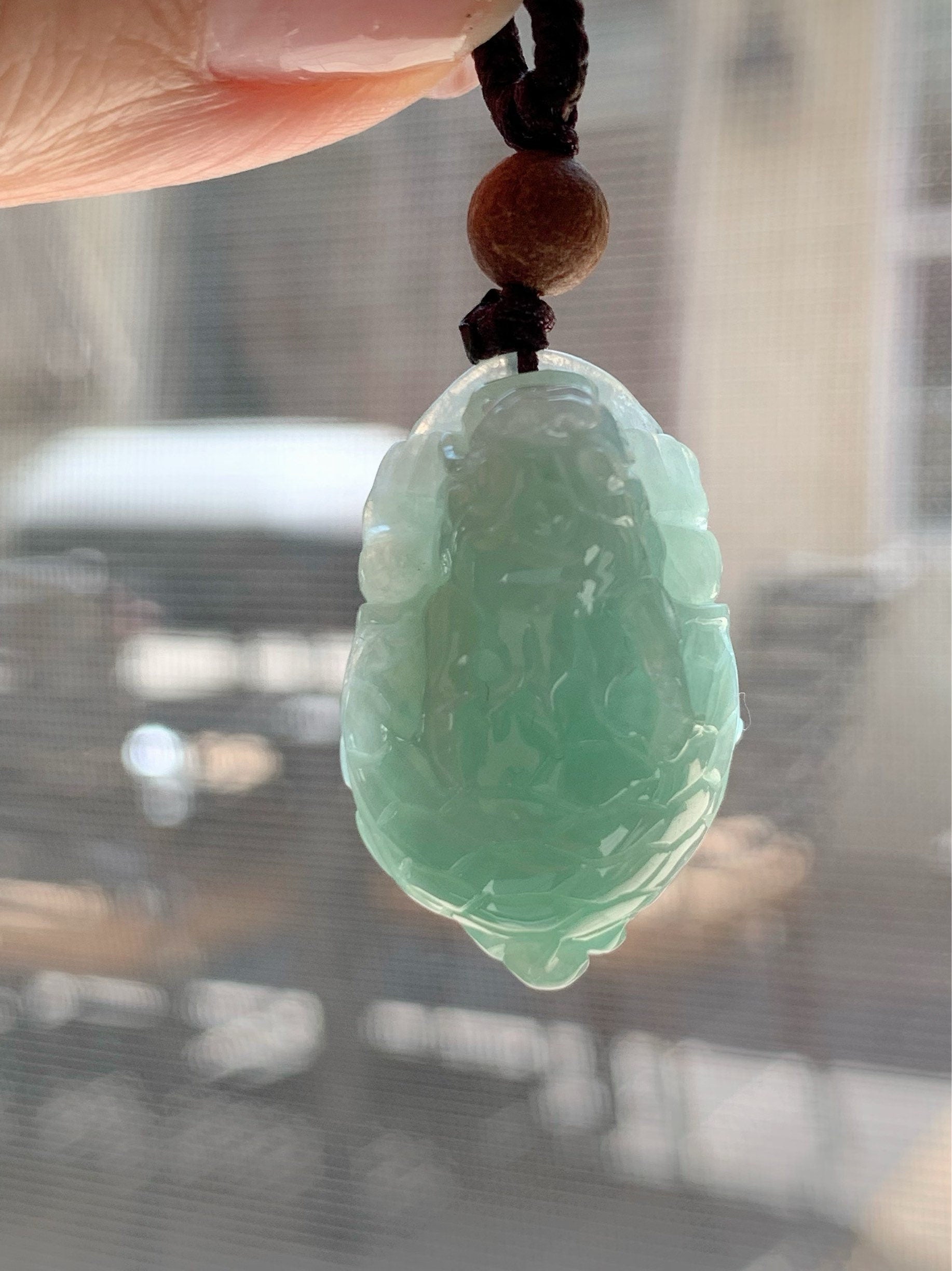 Natural Burmese Icy Translucent Light Green Jadeite Male Dragon Turtle Pendant Rope Necklace Adjustable 25” 10 Grams DT02 天然缅甸糯冰晴底翡翠带吧龙龟吊坠