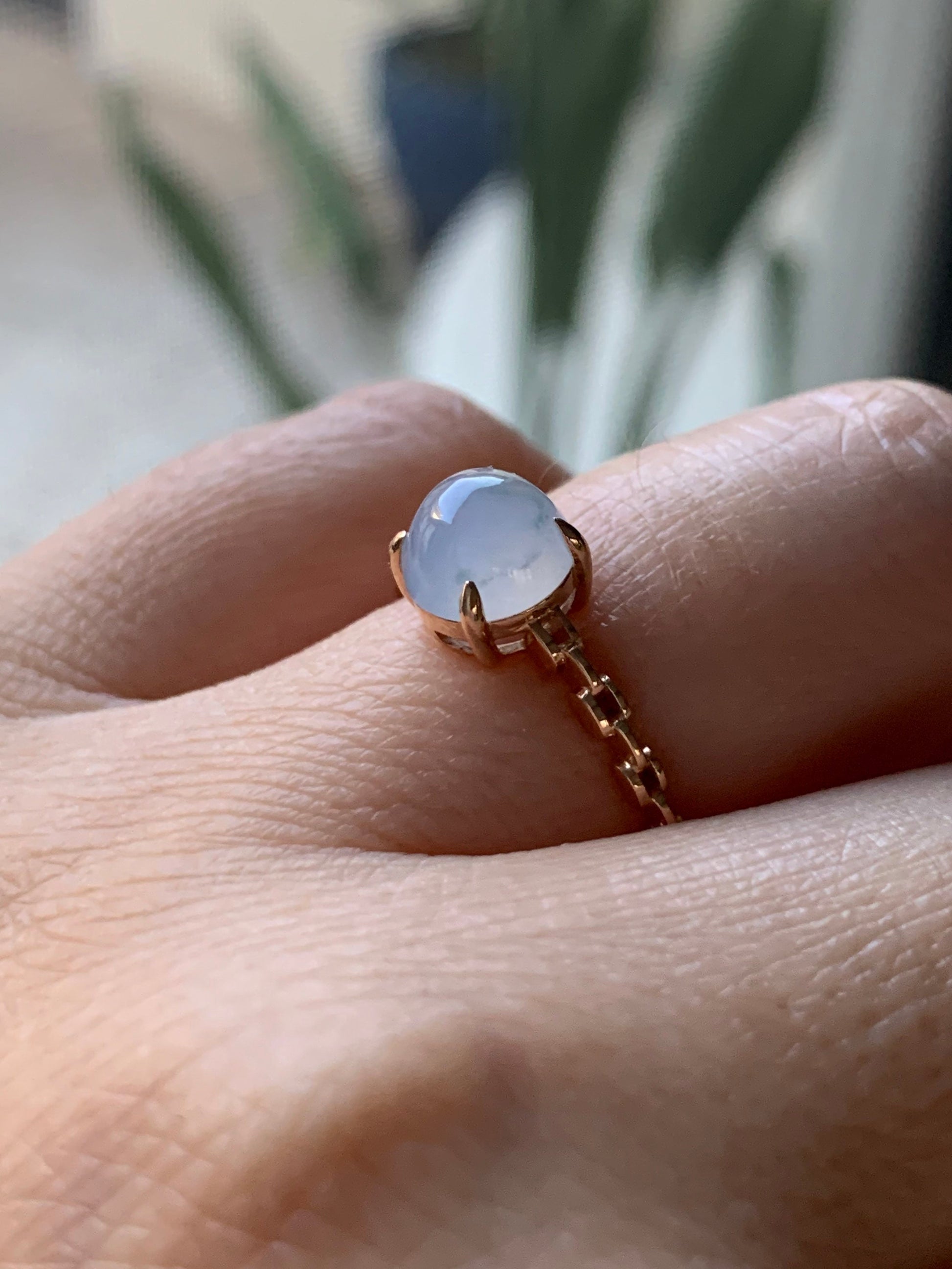 Certified Natural Burmese Icy Translucent & Gelatinous Light Purple Jadeite Ring 18K Rose Gold Sz 7 天然缅甸冰胶淡紫翡翠镶嵌戒指