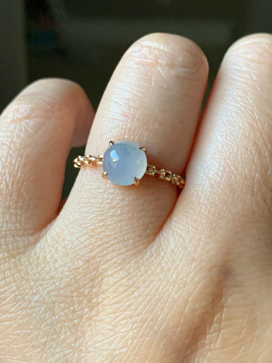 Certified Natural Burmese Icy Translucent & Gelatinous Light Purple Jadeite Ring 18K Rose Gold Sz 7 天然缅甸冰胶淡紫翡翠镶嵌戒指