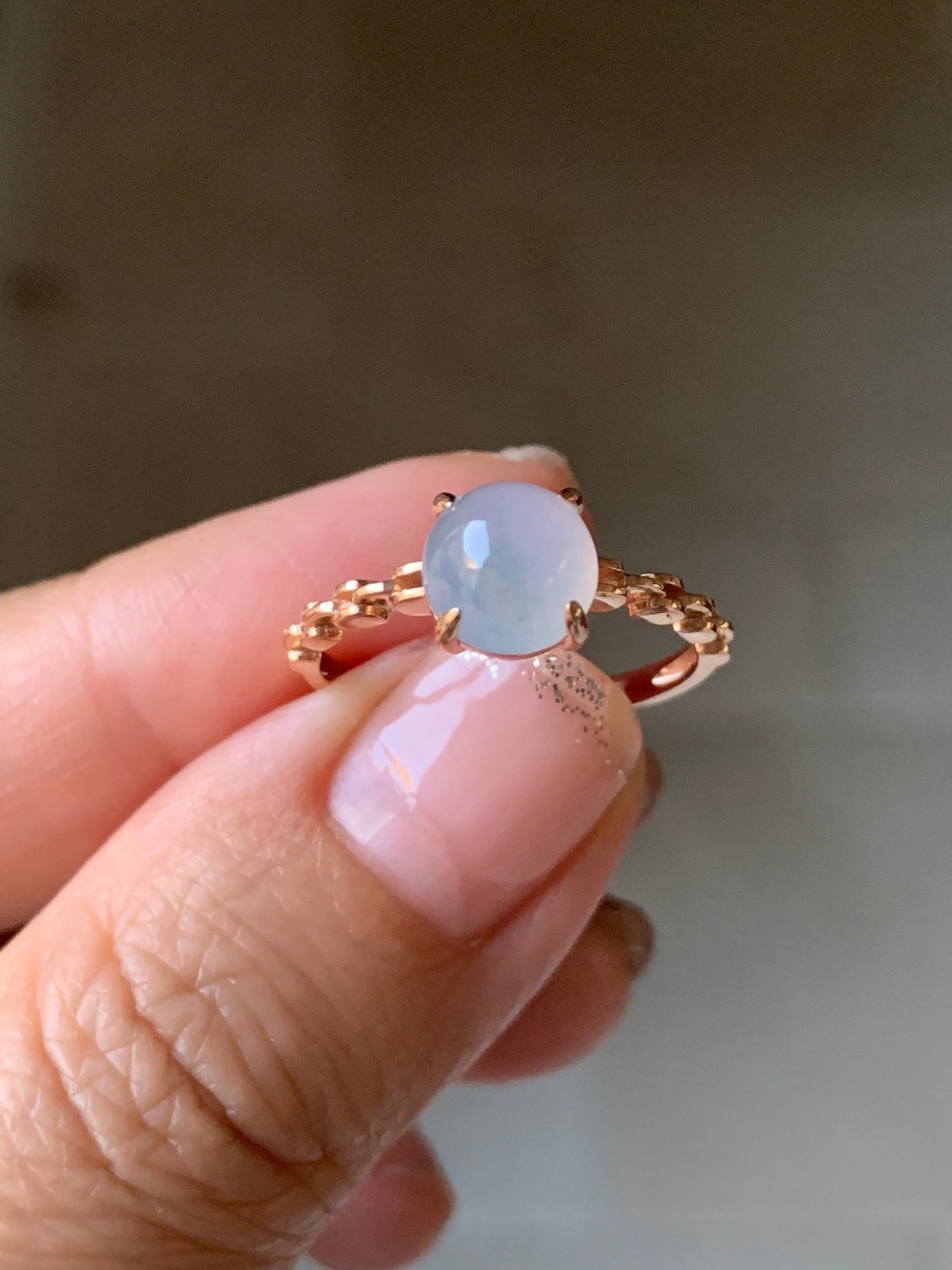Certified Natural Burmese Icy Translucent & Gelatinous Light Purple Jadeite Ring 18K Rose Gold Sz 7 天然缅甸冰胶淡紫翡翠镶嵌戒指