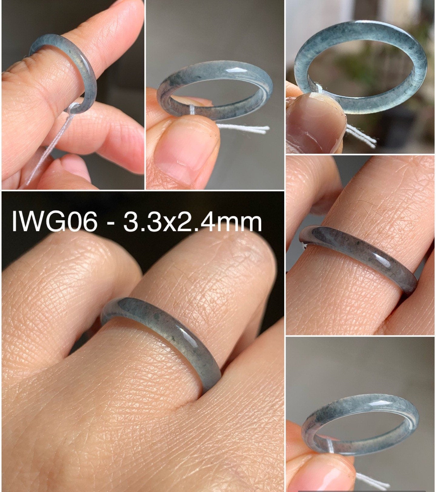 Natural Guatemalan Highly Translucent Blue Wuji & Green Marbling Jadeite Band Rings Skinny Band Size Varies 天然危地马拉起光起冰蓝乌鸡飘绿花翡翠戒圈