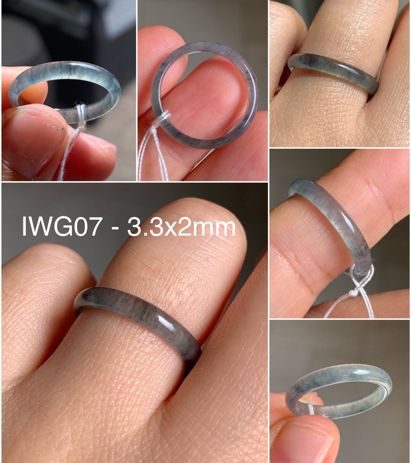 Natural Guatemalan Highly Translucent Blue Wuji & Green Marbling Jadeite Band Rings Skinny Band Size Varies 天然危地马拉起光起冰蓝乌鸡飘绿花翡翠戒圈