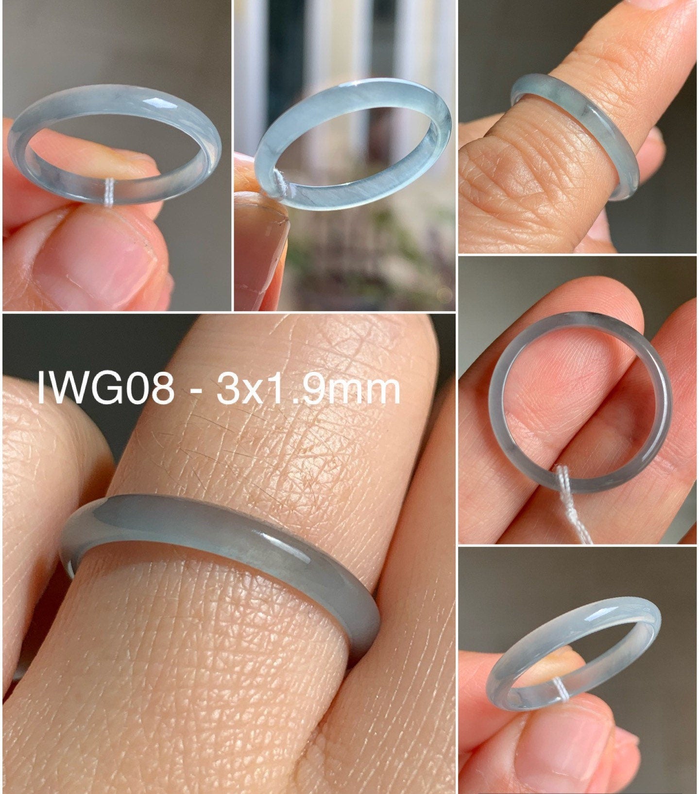 Natural Guatemalan Highly Translucent Blue Wuji & Green Marbling Jadeite Band Rings Skinny Band Size Varies 天然危地马拉起光起冰蓝乌鸡飘绿花翡翠戒圈