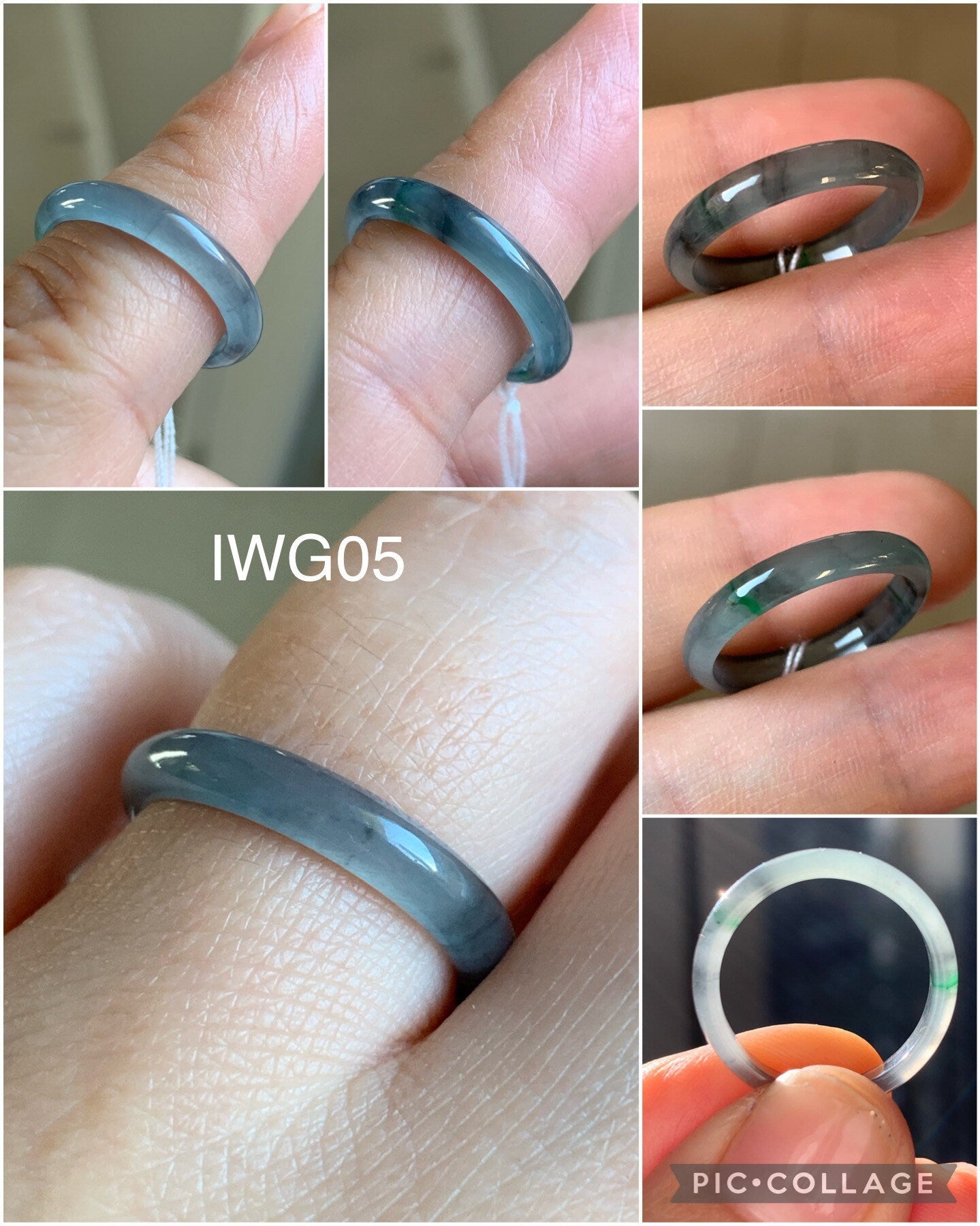 Natural Guatemalan Highly Translucent Blue Wuji & Green Marbling Jadeite Band Rings Skinny Band Size Varies 天然危地马拉起光起冰蓝乌鸡飘绿花翡翠戒圈