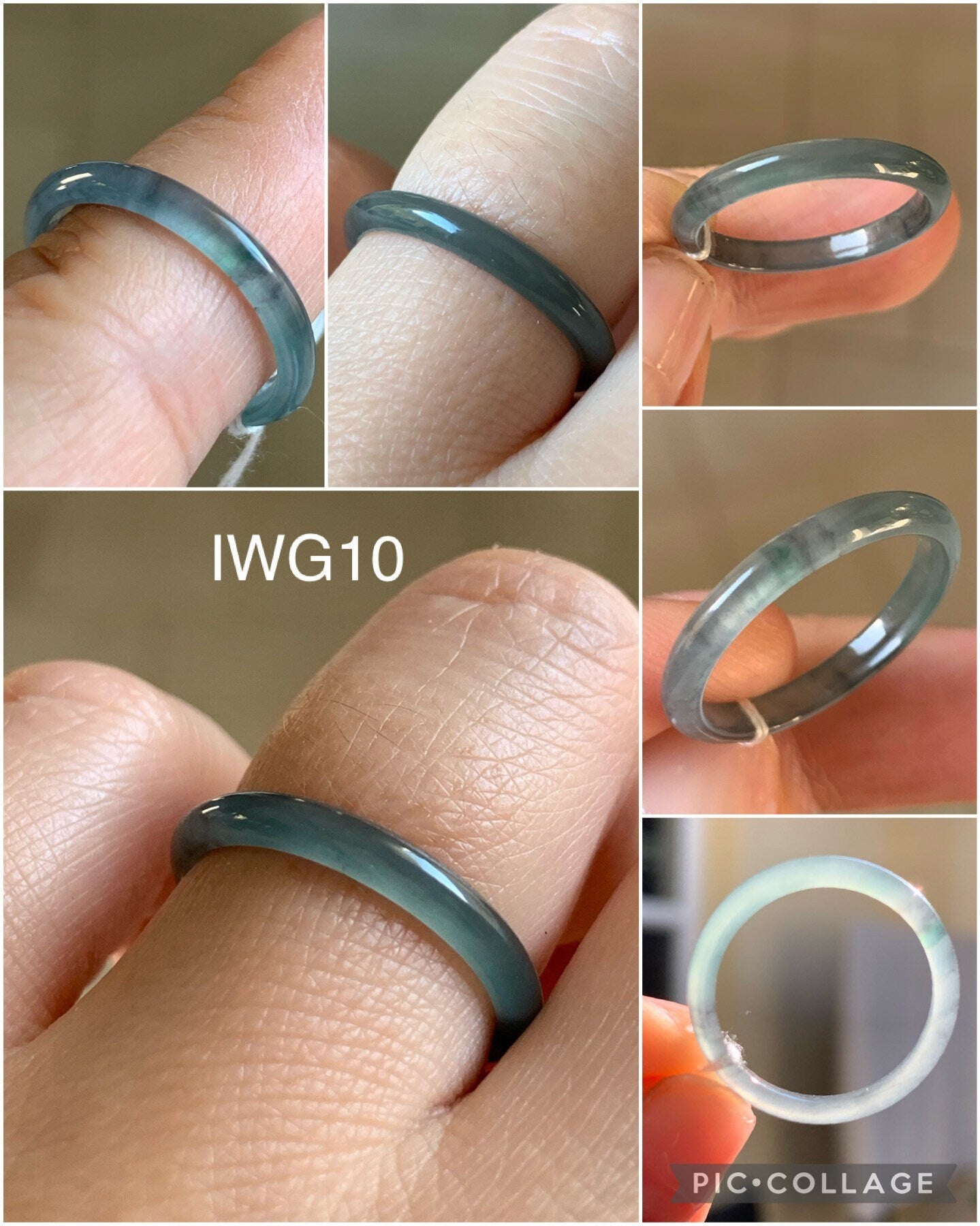 Natural Guatemalan Highly Translucent Blue Wuji & Green Marbling Jadeite Band Rings Skinny Band Size Varies 天然危地马拉起光起冰蓝乌鸡飘绿花翡翠戒圈
