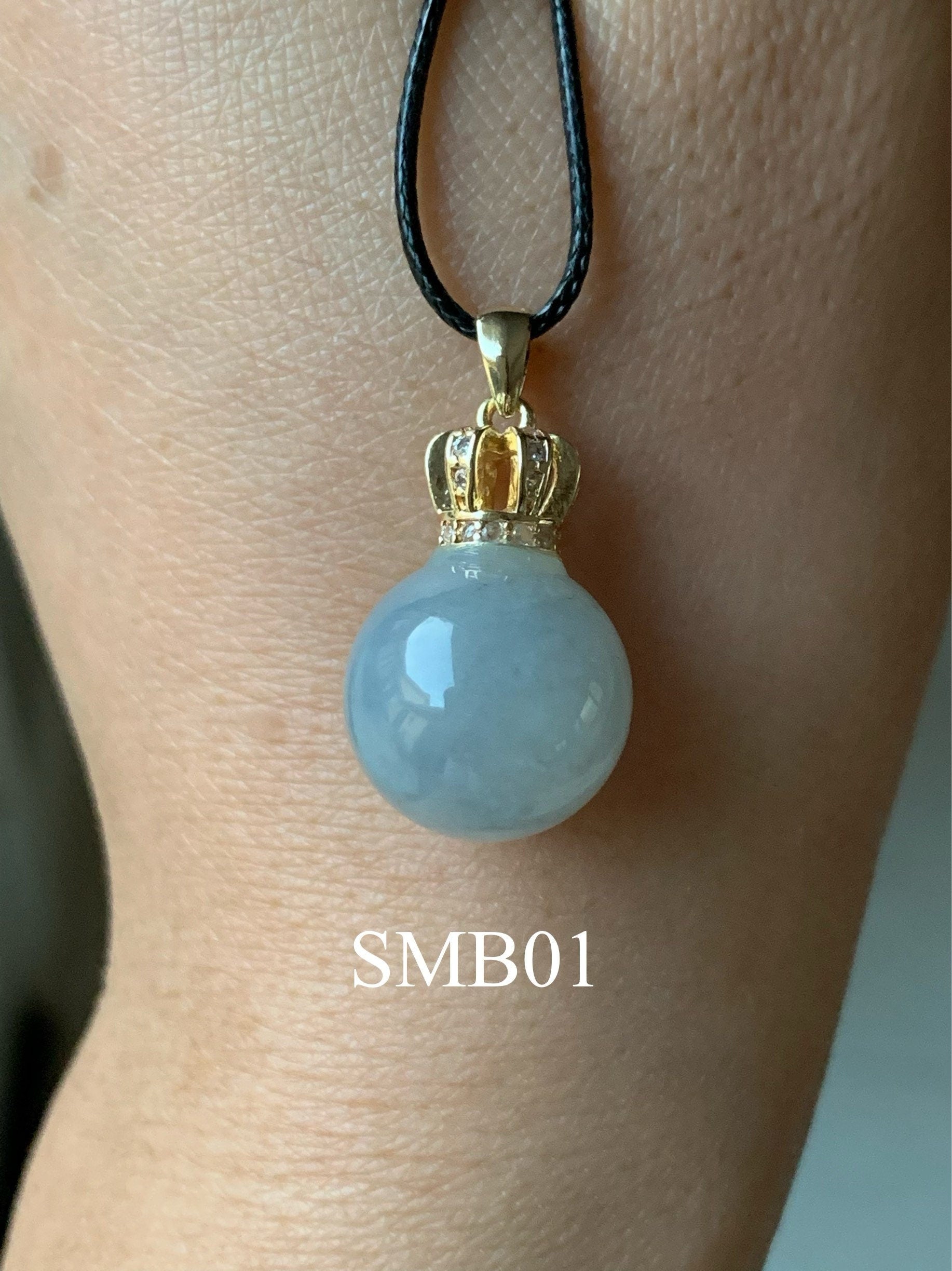 Huge Natural Burmese Translucent Wuji Light Blue Jadeite Single Bead Pendant 14K Yellow Gold PLATED 天然缅甸蓝底冰乌鸡翡翠单珠吊坠14K包金
