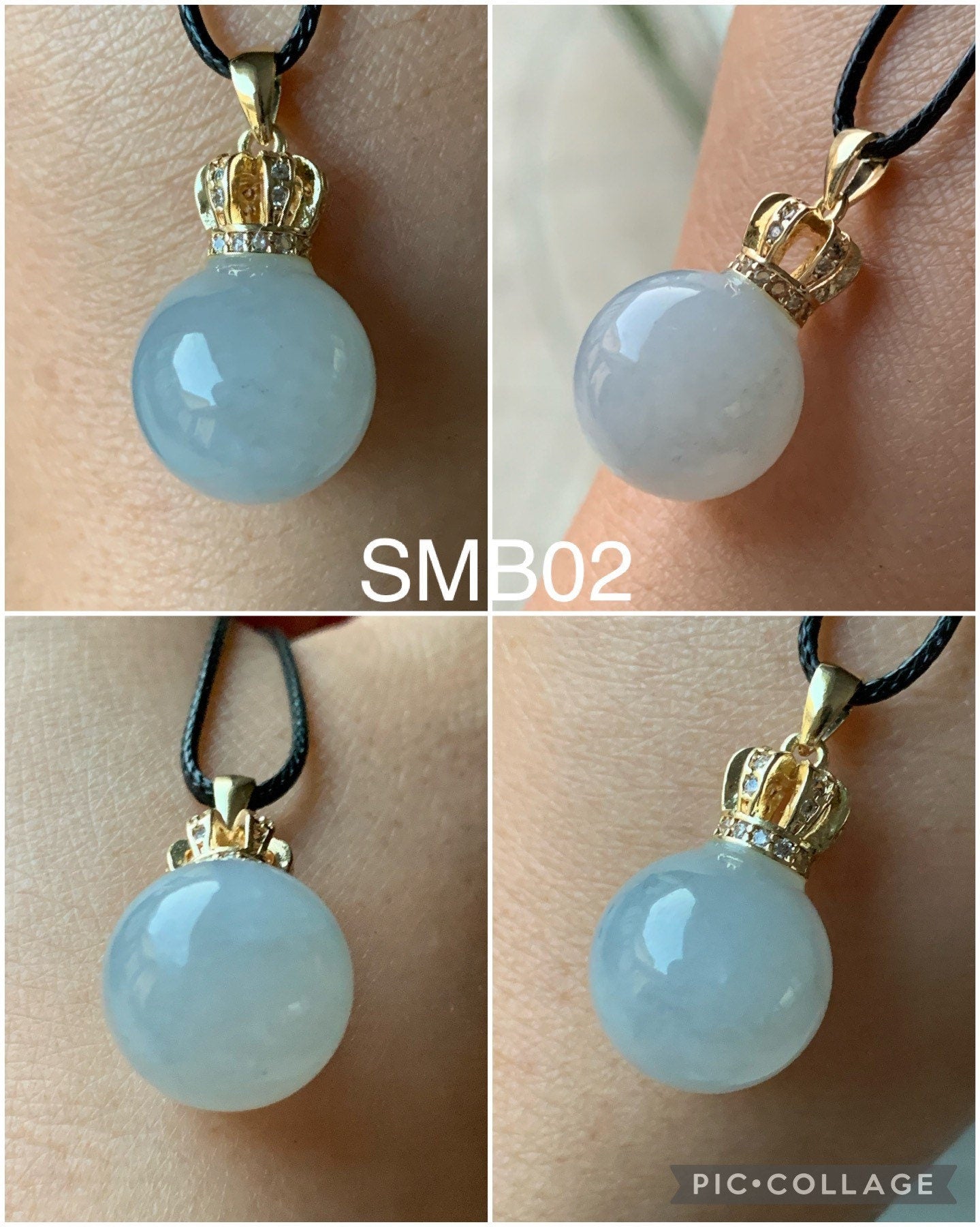 Huge Natural Burmese Translucent Wuji Light Blue Jadeite Single Bead Pendant 14K Yellow Gold PLATED 天然缅甸蓝底冰乌鸡翡翠单珠吊坠14K包金