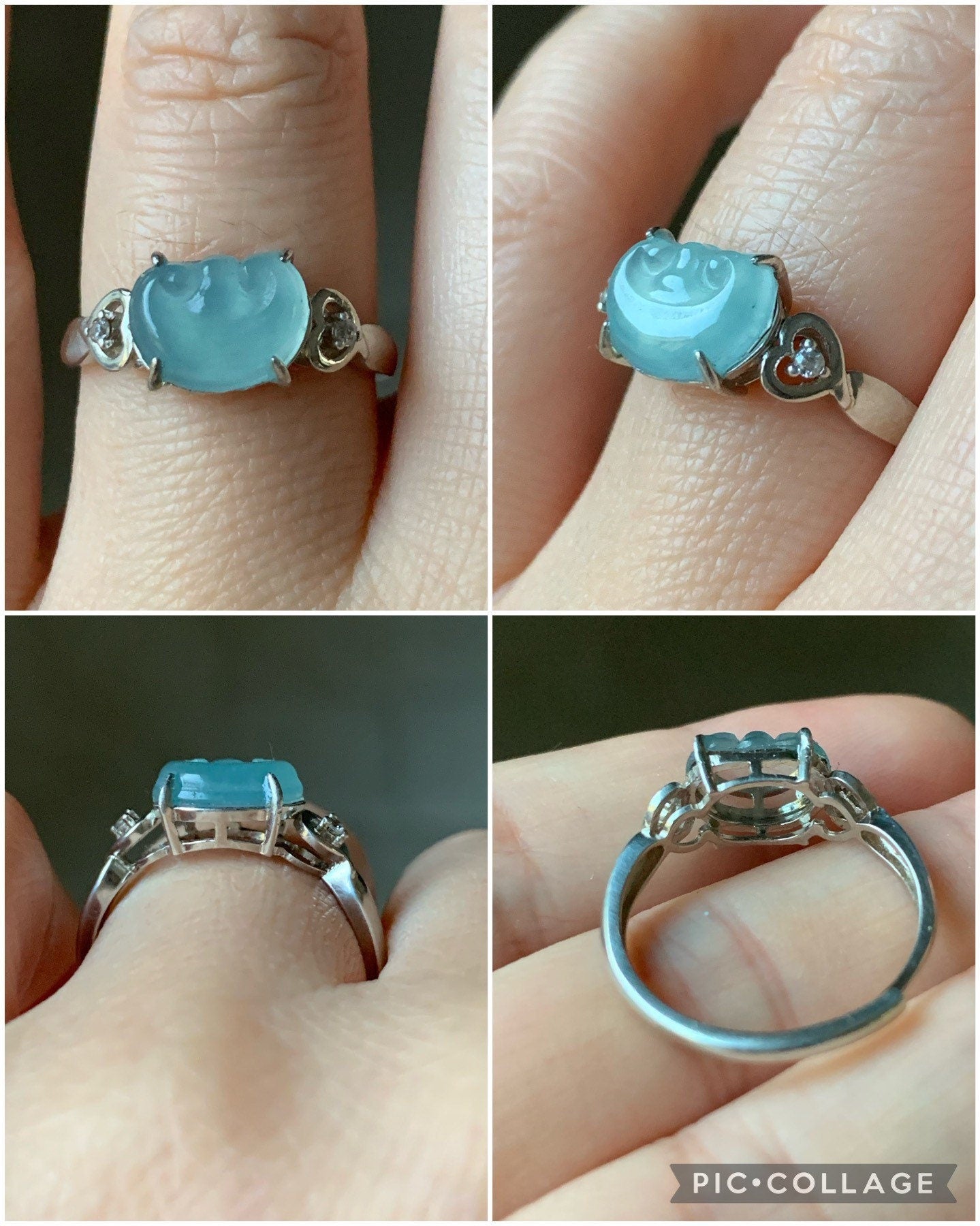 Guatemalan Natural Garde A Highly Translucent Sky Blue Jadeite Ruyi Ring S925 Silver Adjustable Sizes 天然高危蓝翡翠如意银镶戒指 WRY