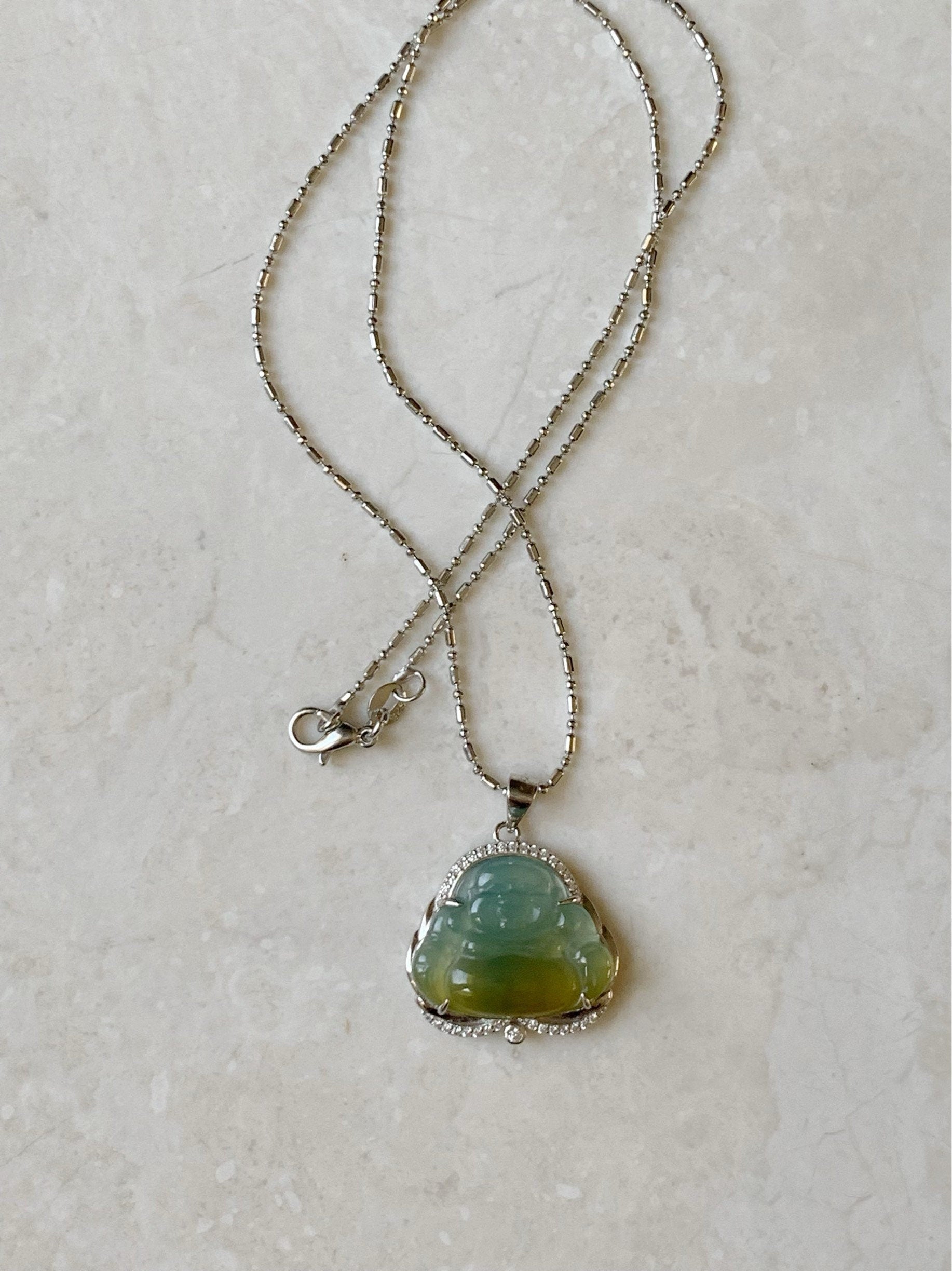 Natural Guatemalan Premium Highly Translucent Icy Blue Or Bi-Colored Jadeite Buddha Pendant S925 Silver 天然冰危正冰翡翠佛公镶嵌吊坠
