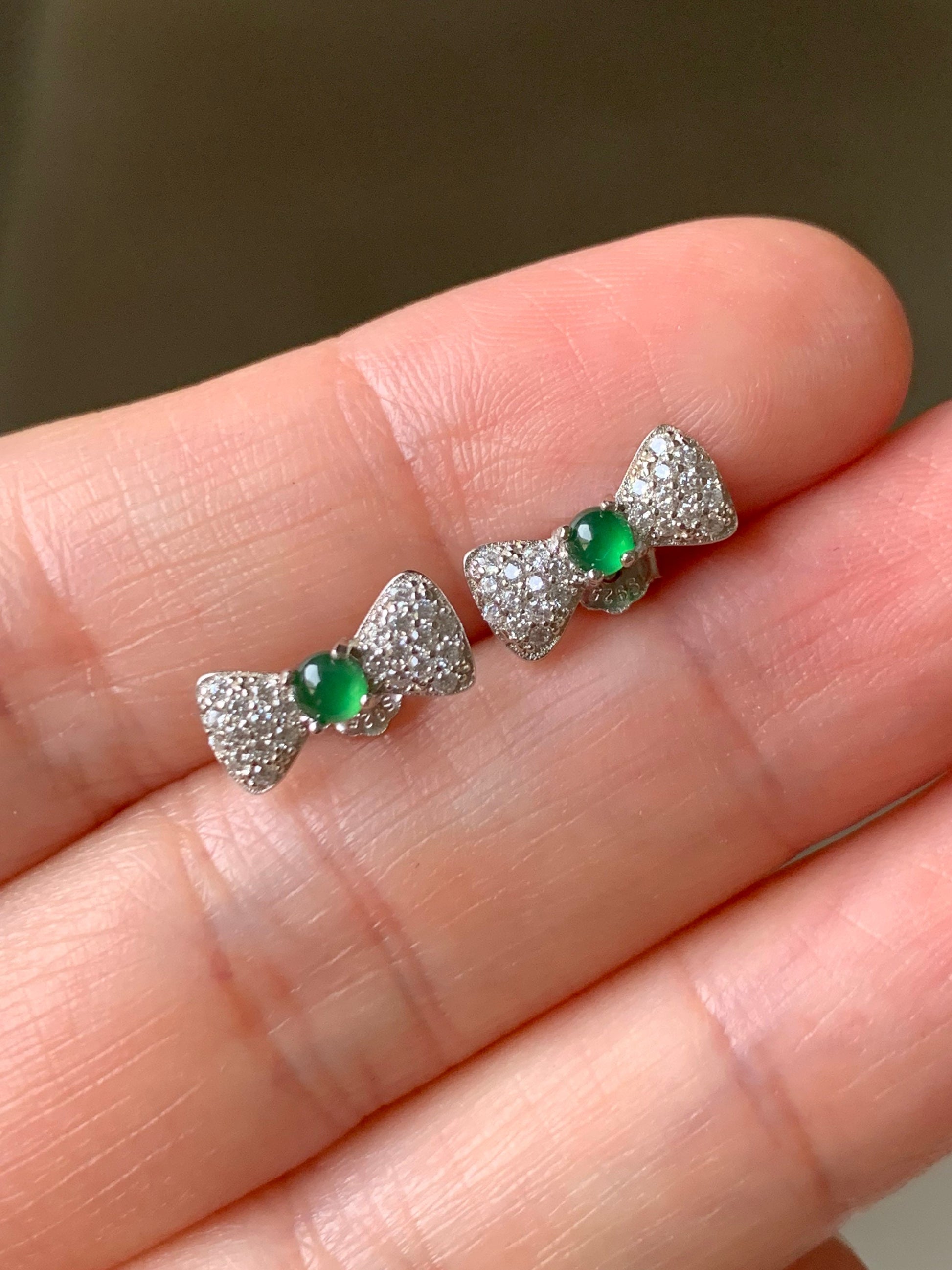 Natural Guatemalan Highly Translucent Vibrant Green Jadeite Stud Earrings S925 Silver Style Varies 天然高危绿翡翠镶嵌耳钉