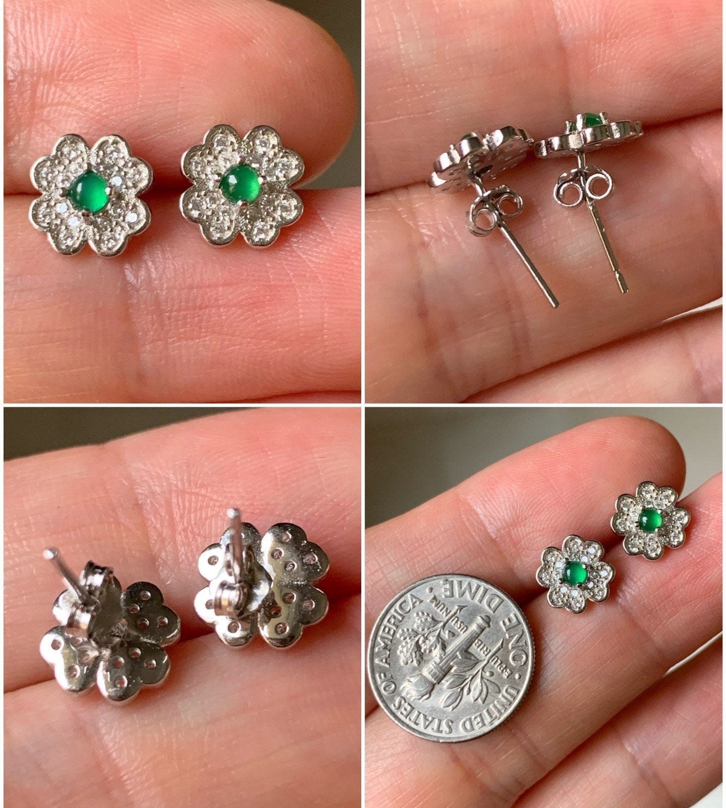 Natural Guatemalan Highly Translucent Vibrant Green Jadeite Stud Earrings S925 Silver Style Varies 天然高危绿翡翠镶嵌耳钉