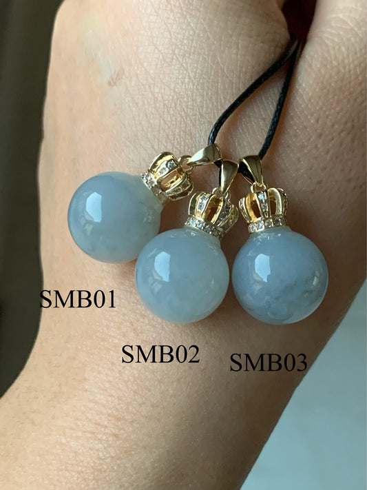 Huge Natural Burmese Translucent Wuji Light Blue Jadeite Single Bead Pendant 14K Yellow Gold PLATED 天然缅甸蓝底冰乌鸡翡翠单珠吊坠14K包金