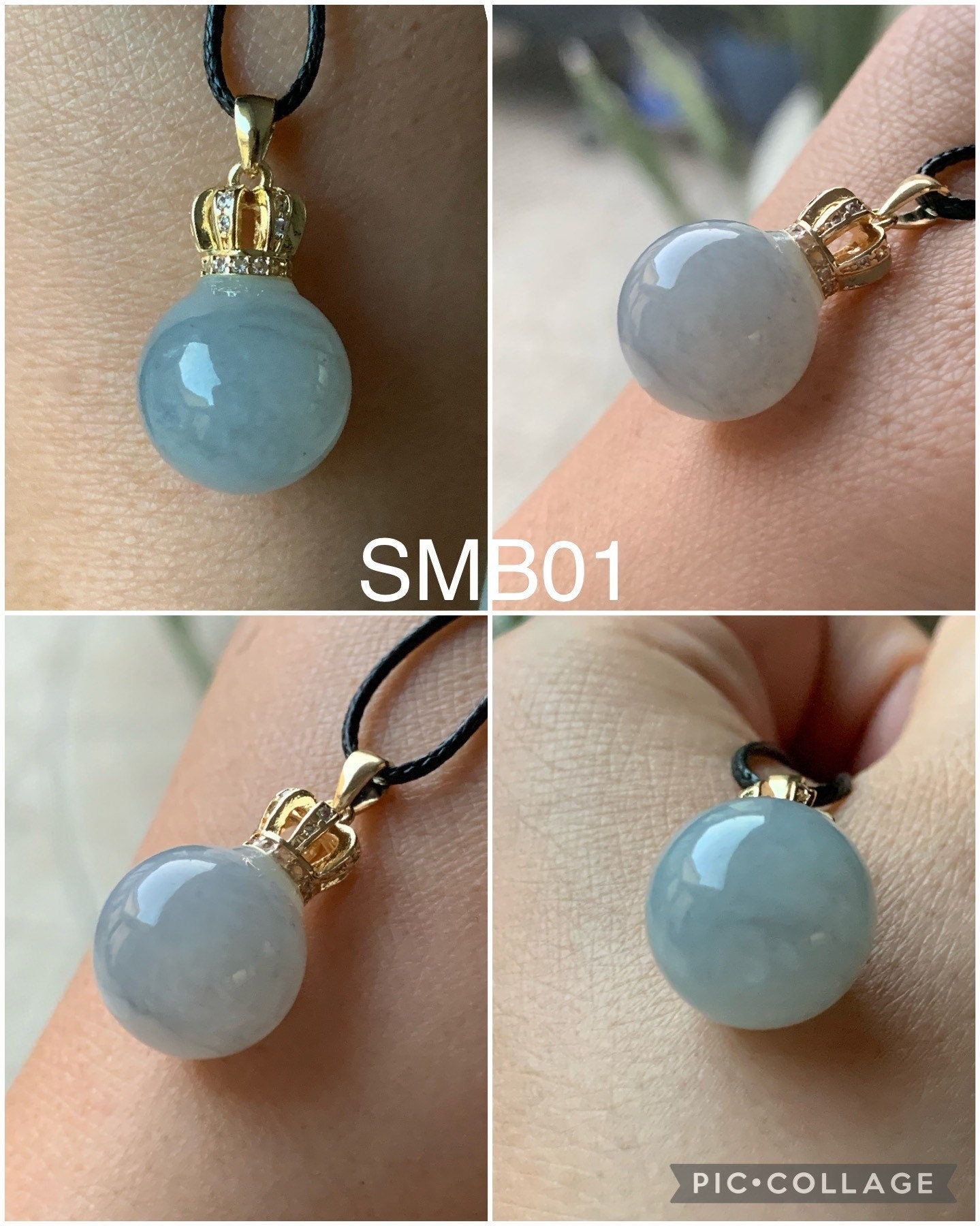 Huge Natural Burmese Translucent Wuji Light Blue Jadeite Single Bead Pendant 14K Yellow Gold PLATED 天然缅甸蓝底冰乌鸡翡翠单珠吊坠14K包金