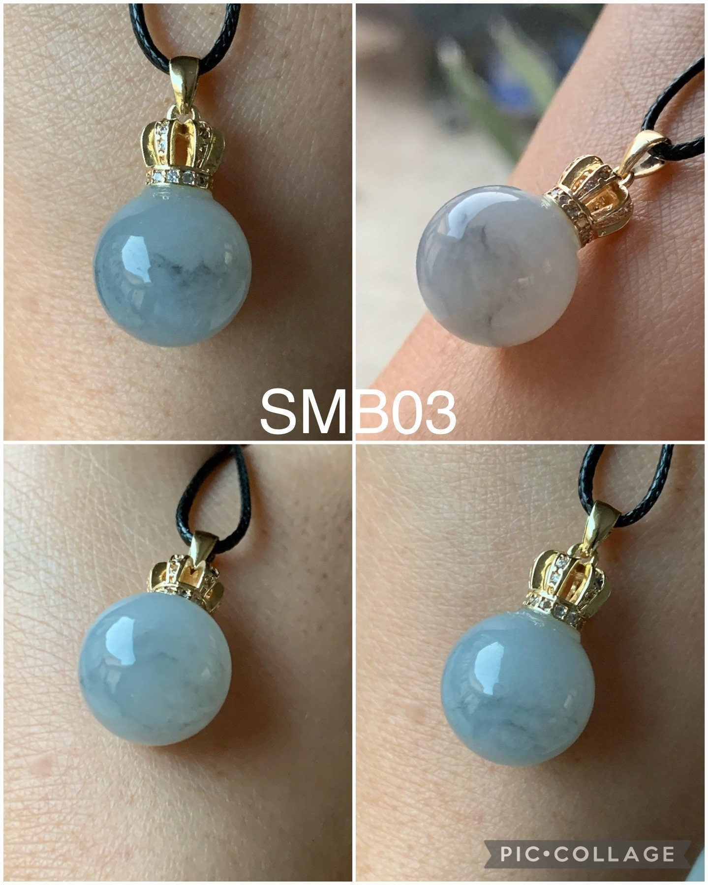 Huge Natural Burmese Translucent Wuji Light Blue Jadeite Single Bead Pendant 14K Yellow Gold PLATED 天然缅甸蓝底冰乌鸡翡翠单珠吊坠14K包金