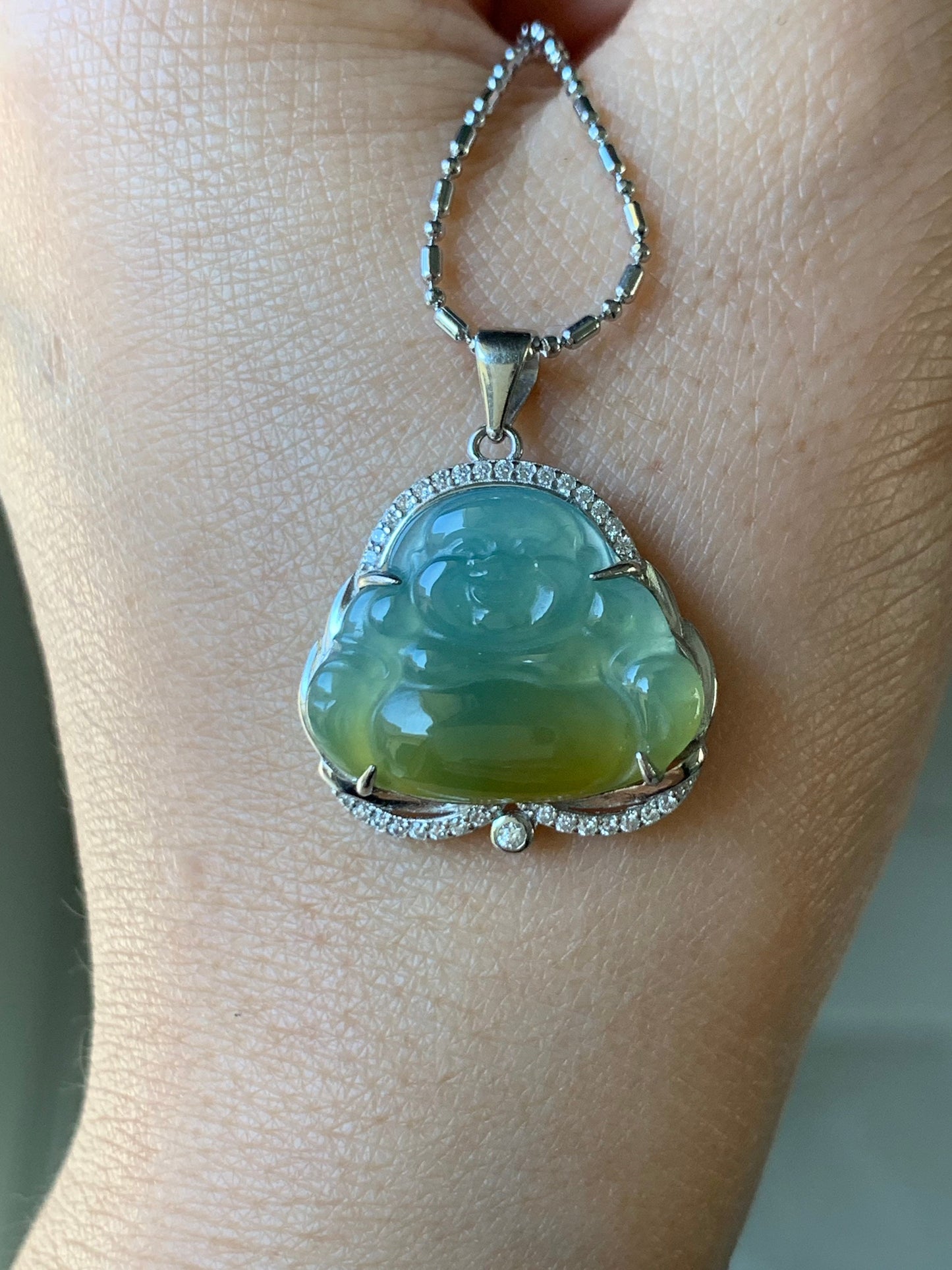 Natural Guatemalan Premium Highly Translucent Icy Blue Or Bi-Colored Jadeite Buddha Pendant S925 Silver 天然冰危正冰翡翠佛公镶嵌吊坠