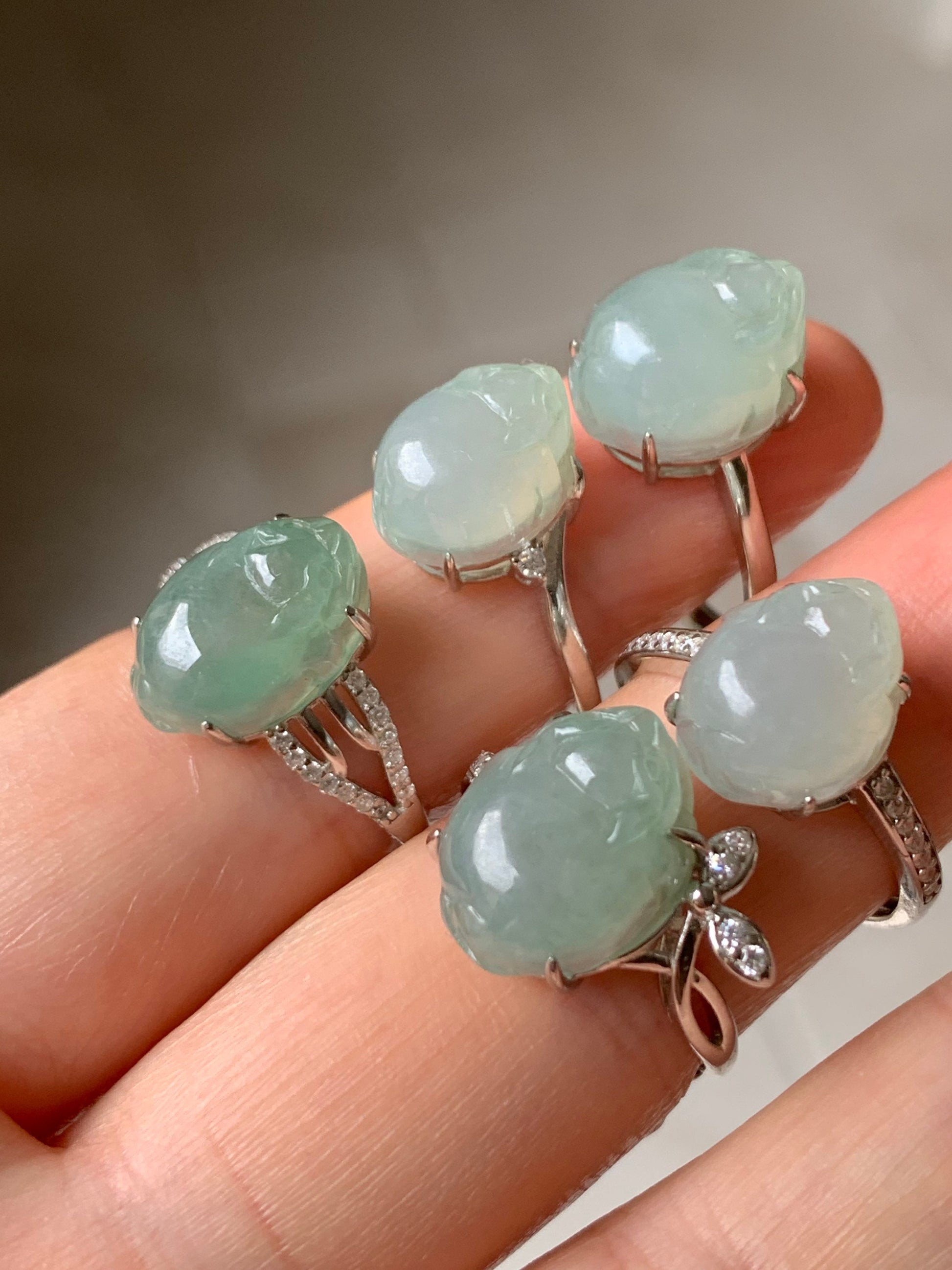 Natural Burmese Icy Translucent & Gelatinous Light Green Jadeite Three-legged Toad Ring Size Adjustable S925 Silver 天然缅甸冰胶晴绿翡翠三脚金蟾银镶戒指 MPX