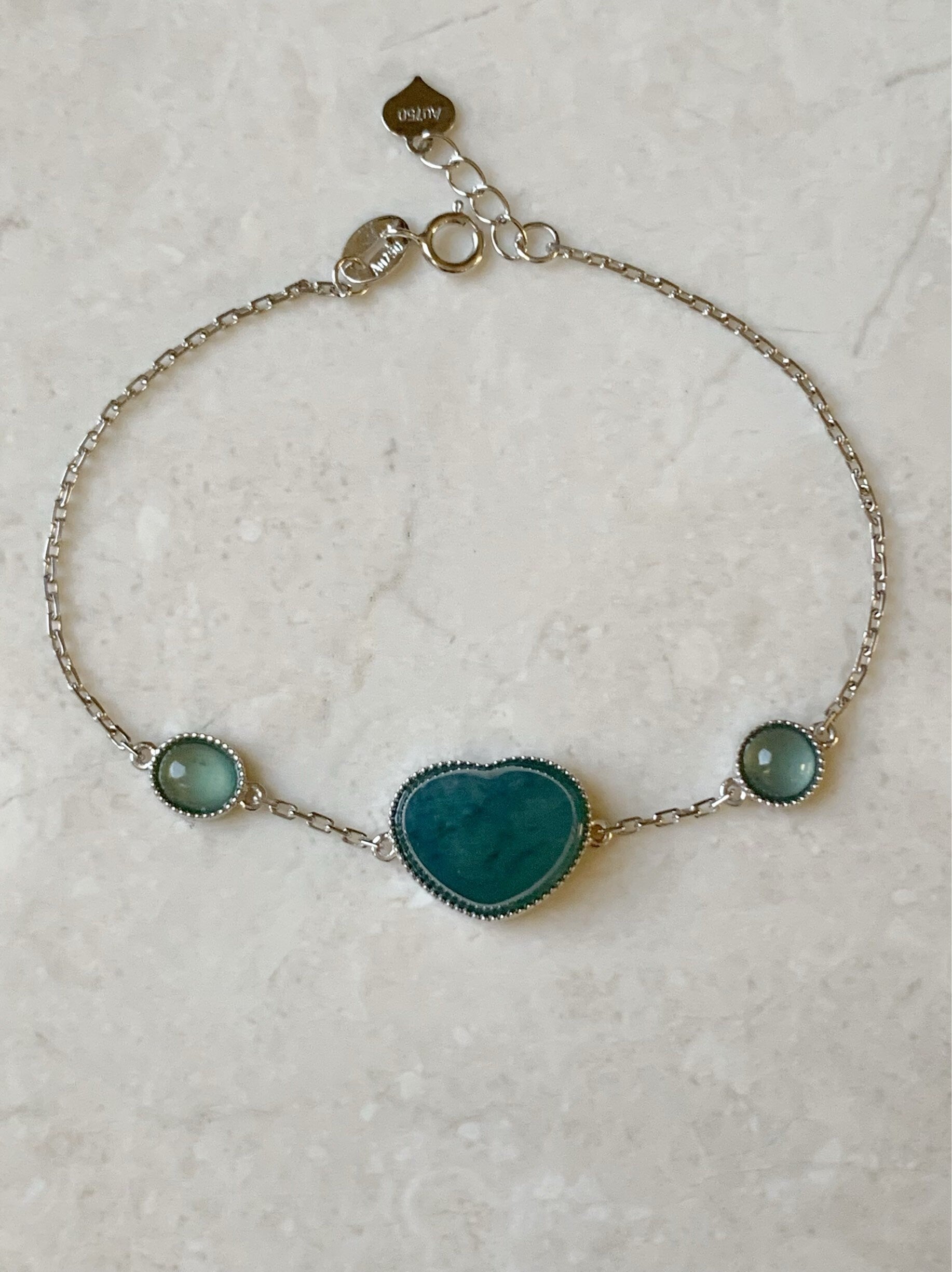 Certified Natural Burmese Icy Translucent Teal Blue Jadeite Heart Bracelet 18K White Gold 5.75"-6.25” 天然缅甸湖水蓝翡翠爱心切割面白金手链