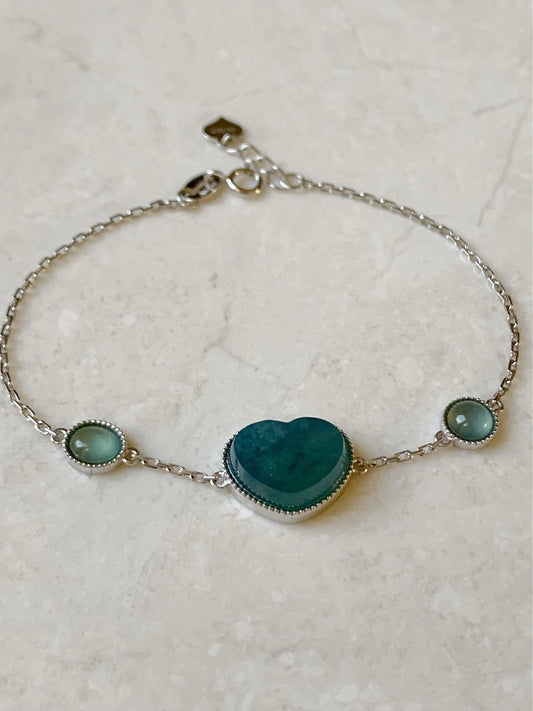 Certified Natural Burmese Icy Translucent Teal Blue Jadeite Heart Bracelet 18K White Gold 5.75"-6.25” 天然缅甸湖水蓝翡翠爱心切割面白金手链