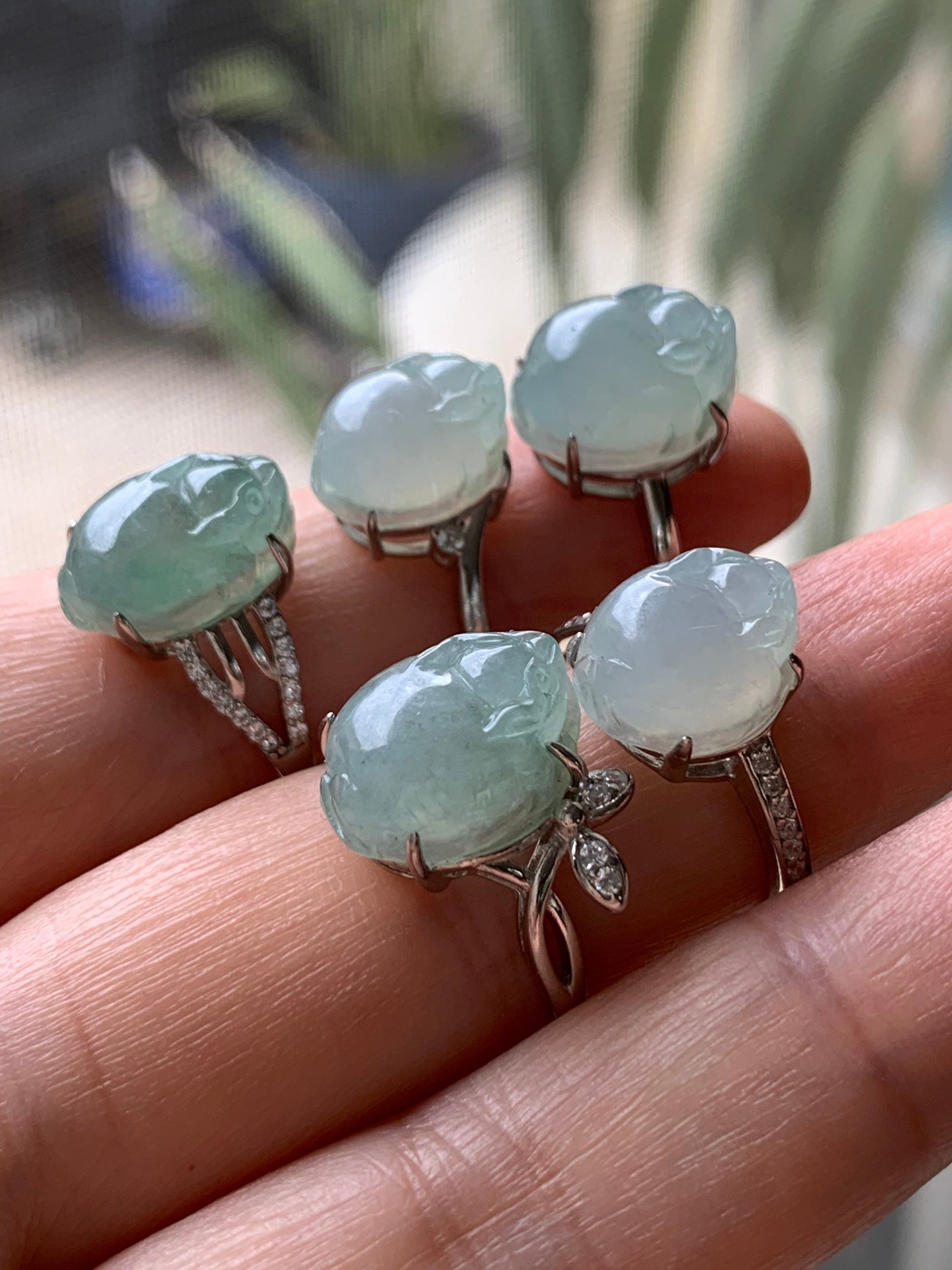 Natural Burmese Icy Translucent & Gelatinous Light Green Jadeite Three-legged Toad Ring Size Adjustable S925 Silver 天然缅甸冰胶晴绿翡翠三脚金蟾银镶戒指 MPX