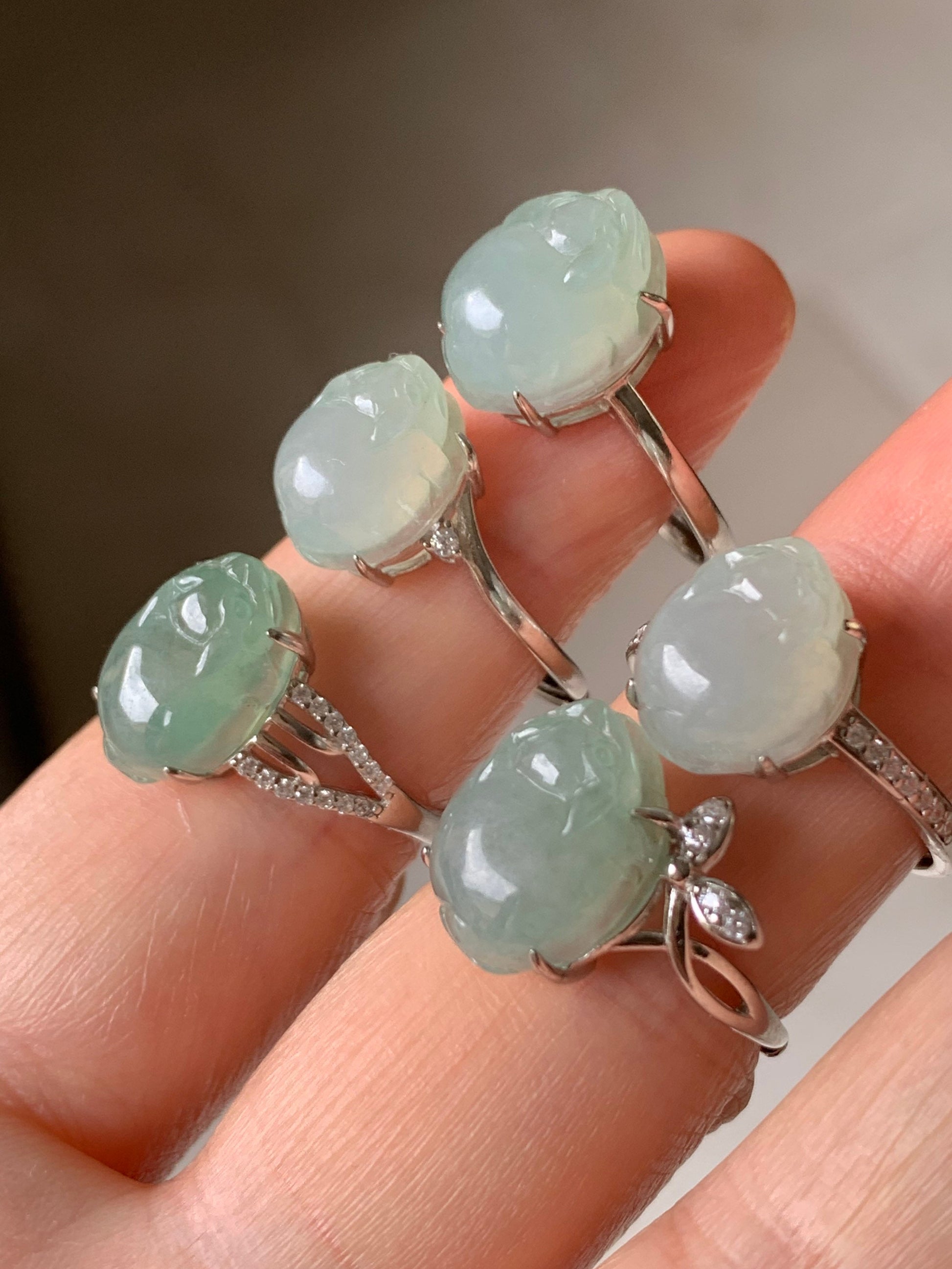 Natural Burmese Icy Translucent & Gelatinous Light Green Jadeite Three-legged Toad Ring Size Adjustable S925 Silver 天然缅甸冰胶晴绿翡翠三脚金蟾银镶戒指 MPX