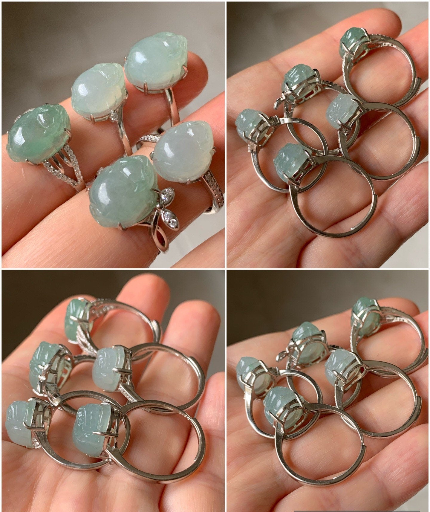 Natural Burmese Icy Translucent & Gelatinous Light Green Jadeite Three-legged Toad Ring Size Adjustable S925 Silver 天然缅甸冰胶晴绿翡翠三脚金蟾银镶戒指 MPX