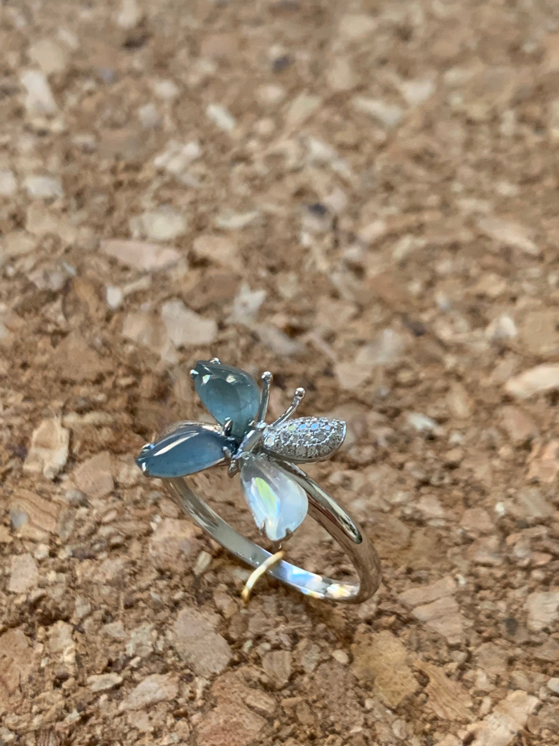 Certified Natural Burmese and Guatemalan Premium Jadeite And Diamond Butterfly Ring 18K White Gold Sz 7 天然缅甸危蓝正冰起光蝴蝶白金钻石戒指