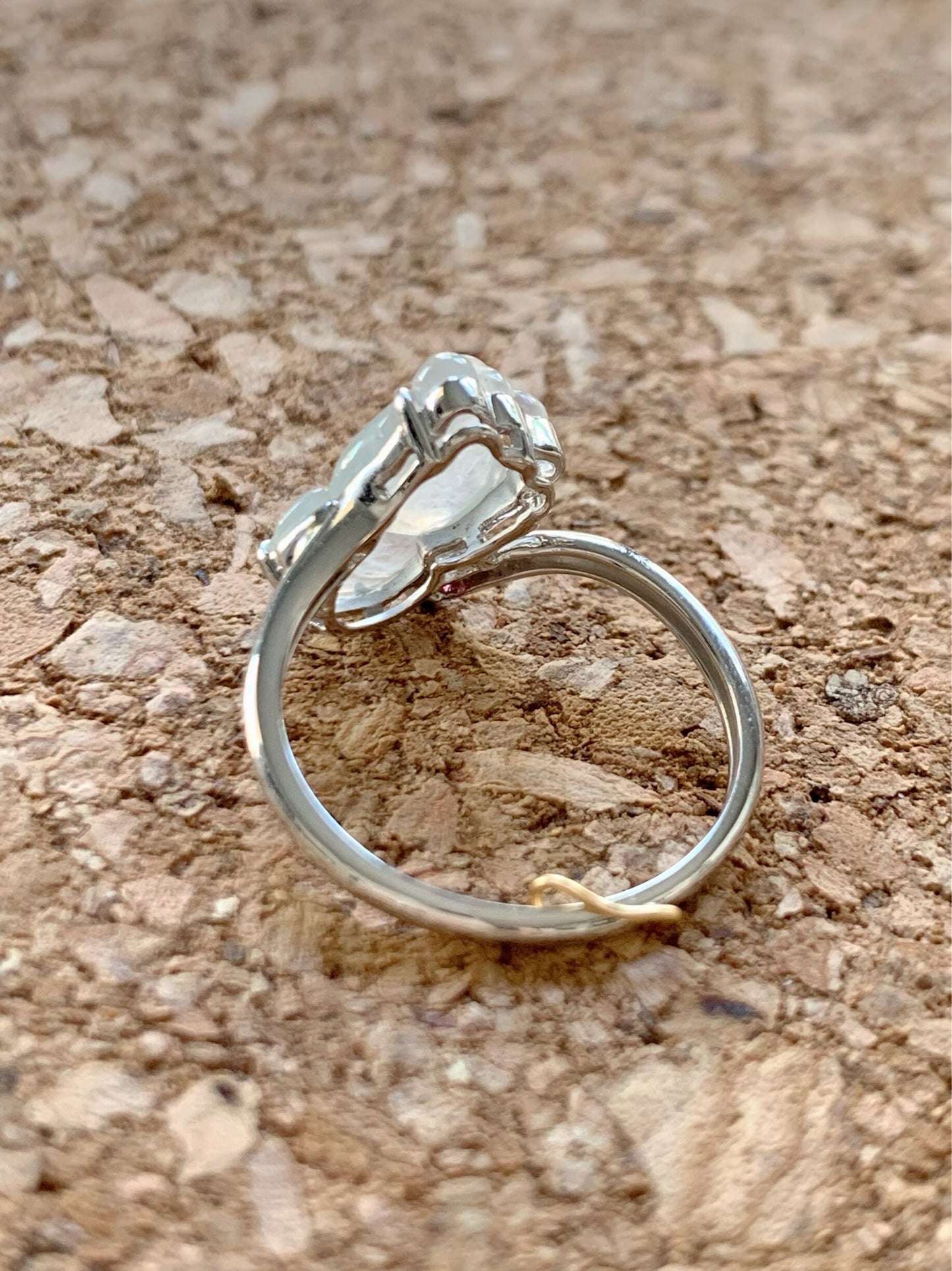 Certified Natural Burmese Transparent White Jadeite Carved Goldfish Diamond & Ruby Ring 18K White Gold sz 7 天然缅甸高冰起钢翡翠金鱼钻石红宝镶嵌戒指