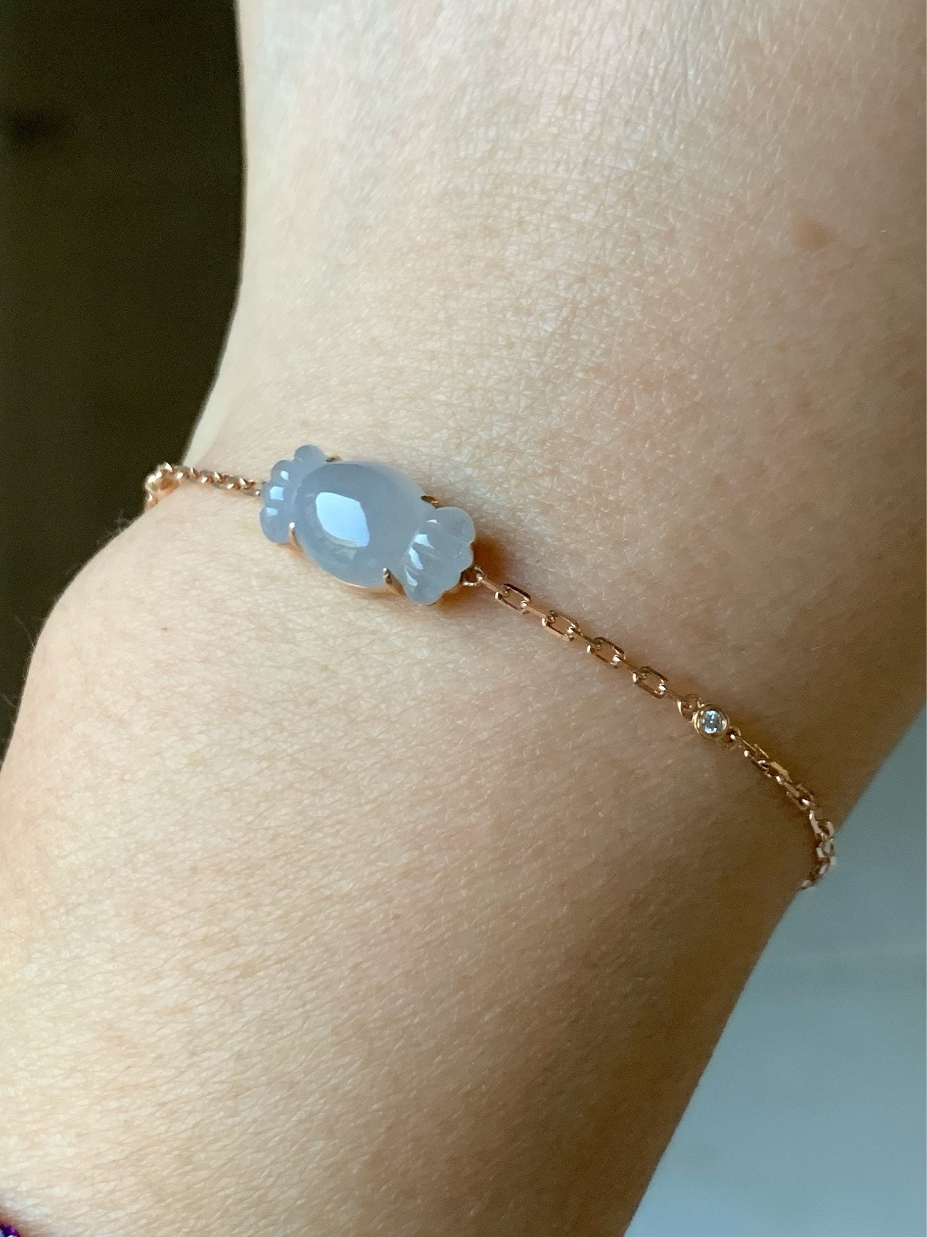 Certified Natural Burmese Premium Light Purple Jadeite Candy Bracelet 18K Rose Gold & Diamonds 6.25-7.25” 天然缅甸冰胶淡紫翡翠钻石镶嵌手链