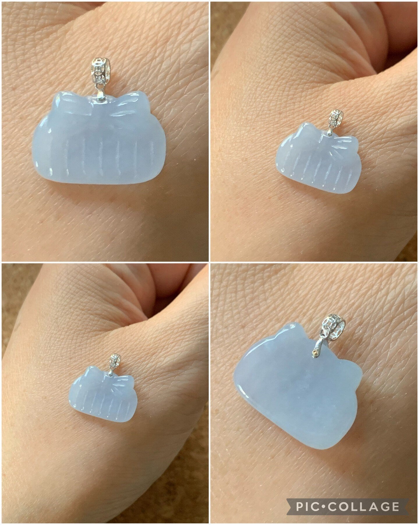 Natural Burmese Icy Translucent & Gelatinous Light Purple Jadeite Deer or Comb Petite Pendant 18K White Gold w/ Chain 天然缅甸冰紫翡翠小鹿或梳子锁骨吊坠