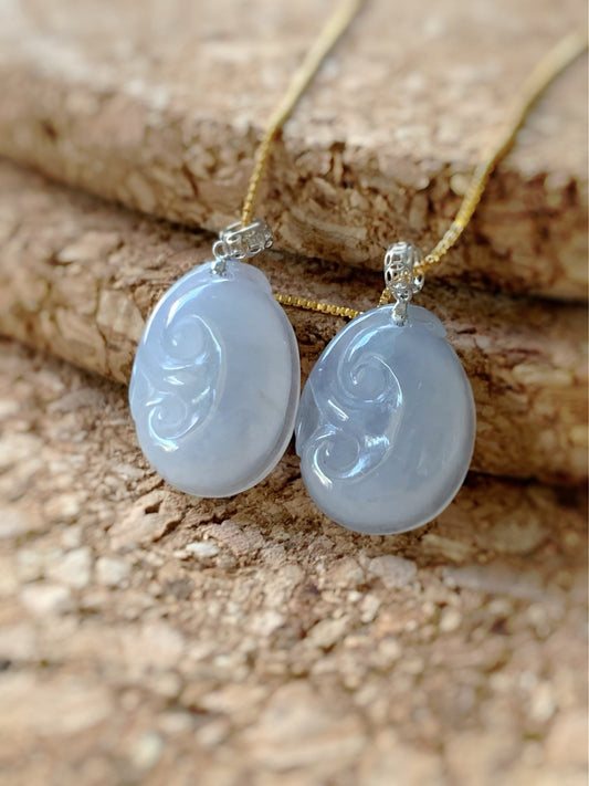Natural Burmese Translucent & Gelatinous Light Purple Jadeite Ruyi Petite Pendant 18K White Gold w/ Silver Chain 天然缅甸冰淡紫底翡翠如意镶嵌吊坠