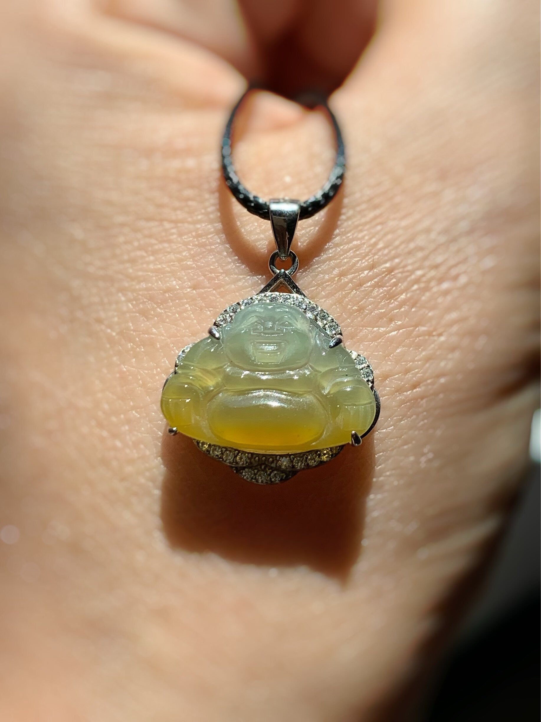 Natural Guatemalan Premium Translucent Icy Blue and Yellow Bi-Colored Jadeite Buddha Pendant Or Ring S925 Silver 天然冰危蓝加黄翡翠佛公镶嵌吊坠戒指